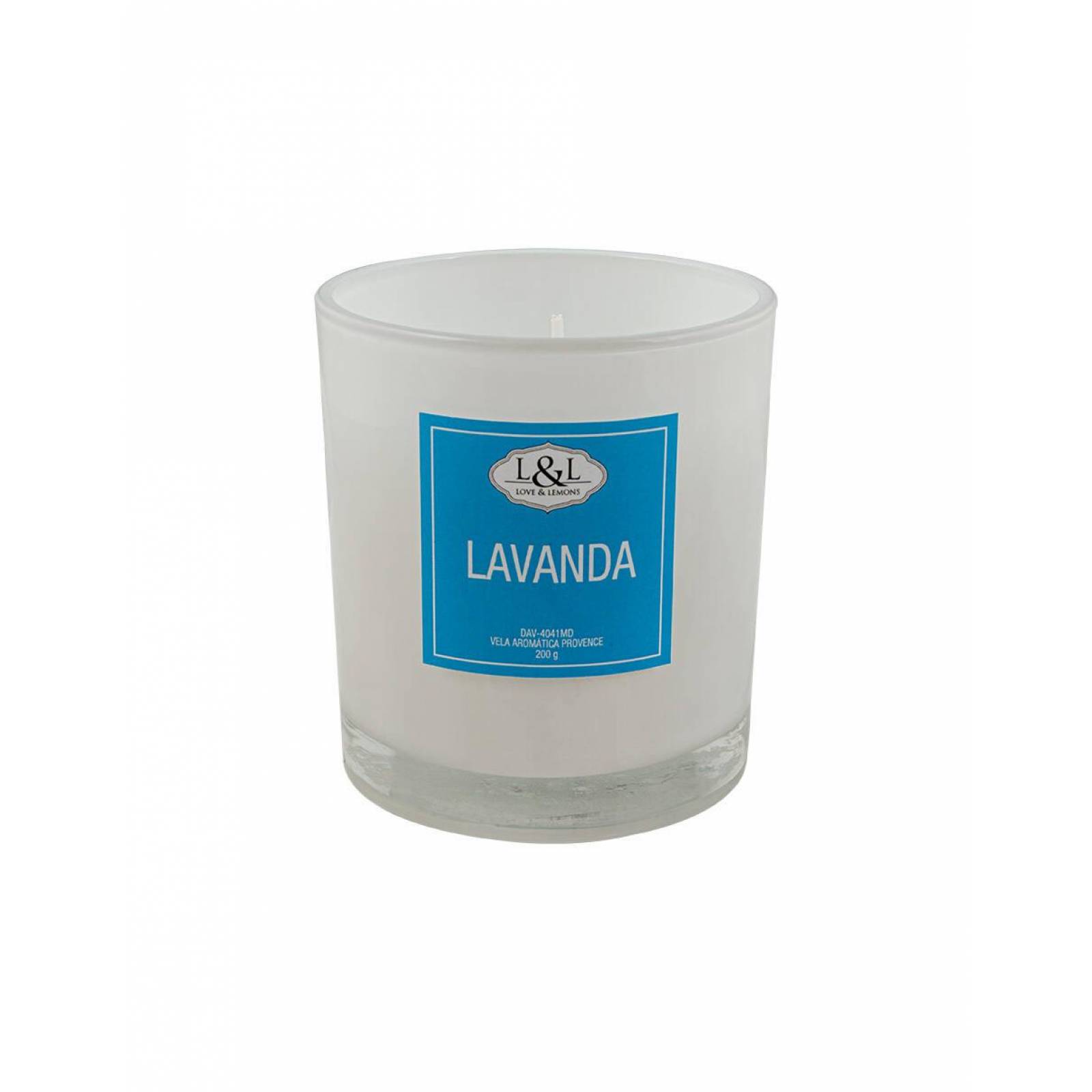 Vela Aromática Provence Love & Lemons DAV-4041MD Lavanda en Tarro de Cristal Blanco Mediana 200g 