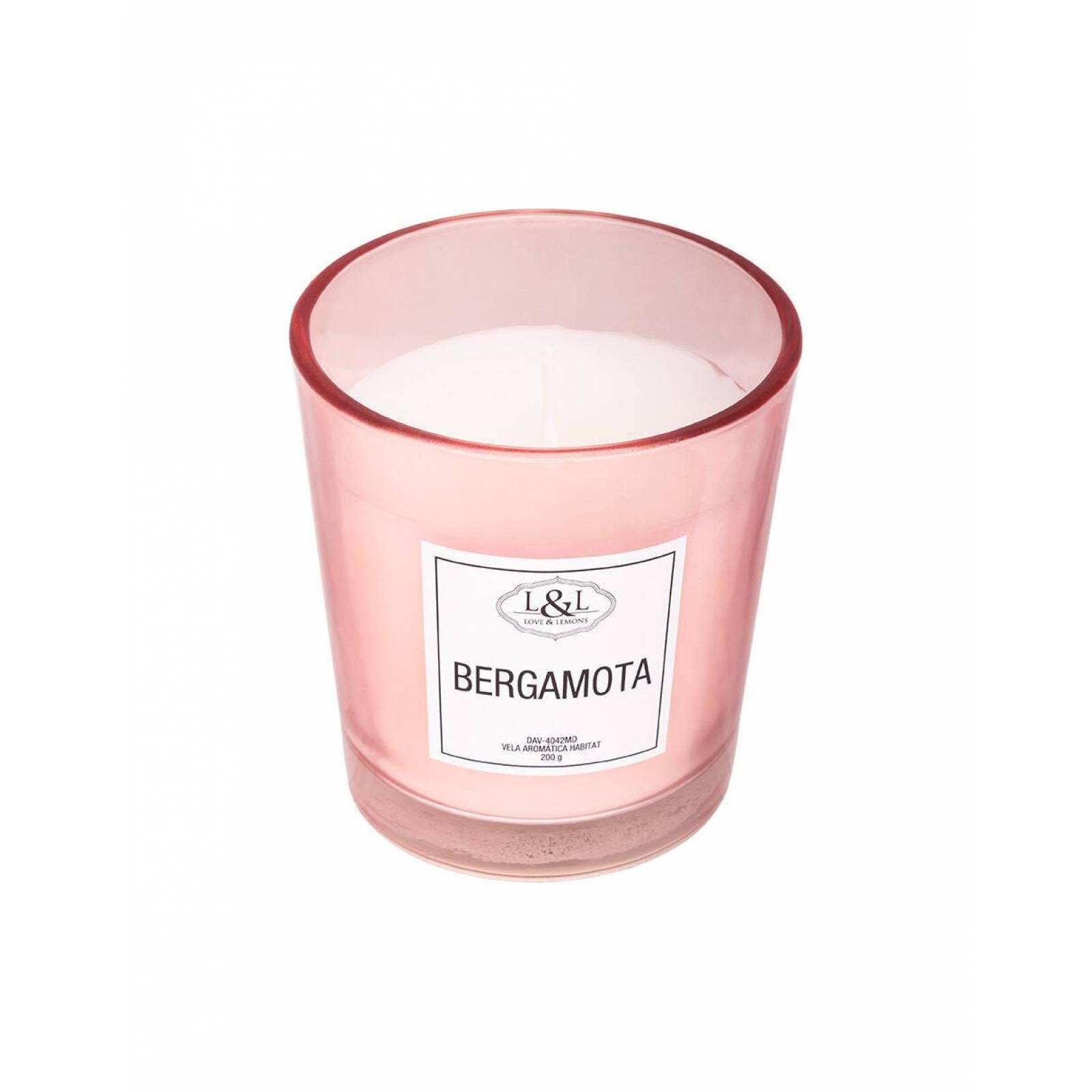Vela Aromática Habitat Bergamota Love & Lemons DAV-4042MD en Tarro de Cristal Rosa Mediana 200g 
