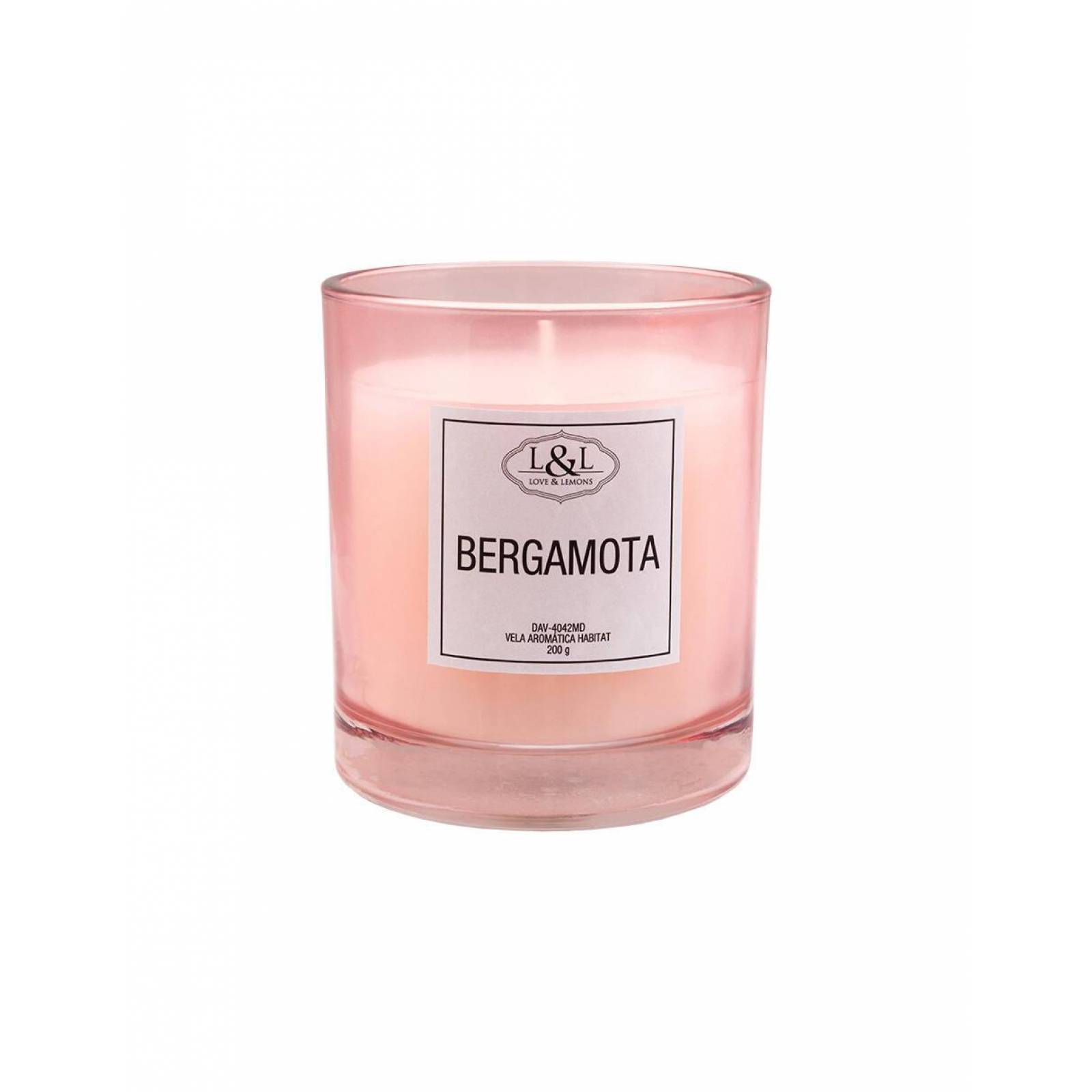 Vela Aromática Habitat Bergamota Love & Lemons DAV-4042MD en Tarro de Cristal Rosa Mediana 200g 