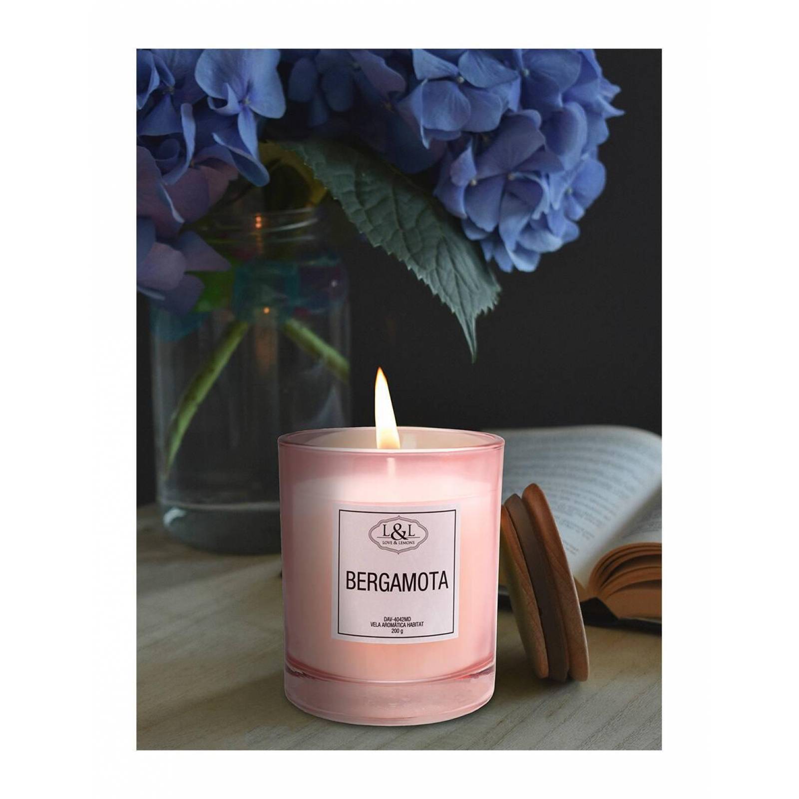 Vela Aromática Habitat Bergamota Love & Lemons DAV-4042MD en Tarro de Cristal Rosa Mediana 200g 