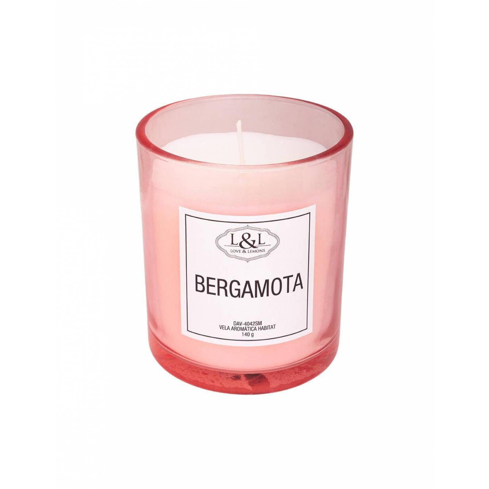 Vela Aromática Habitat Bergamota Love & Lemons DAV-4042SM en Tarro de Cristal Rosa Chica 140g 