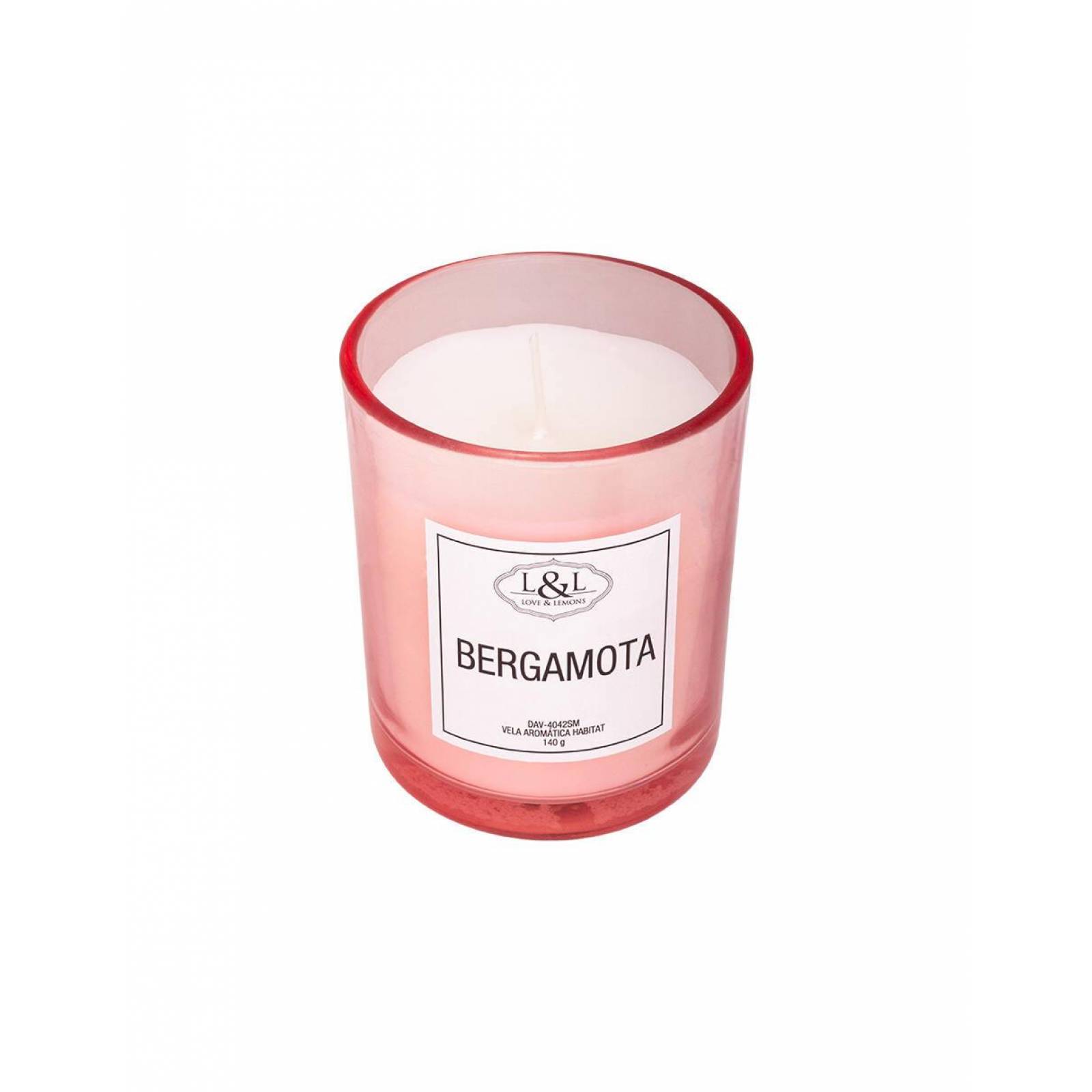 Vela Aromática Habitat Bergamota Love & Lemons DAV-4042SM en Tarro de Cristal Rosa Chica 140g 