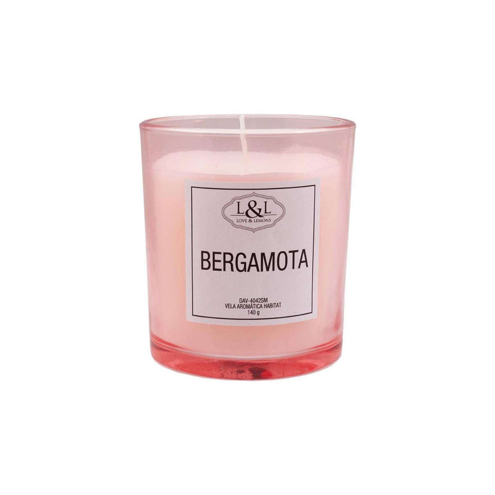 Vela Aromática Habitat Bergamota Love & Lemons DAV-4042SM en Tarro de Cristal Rosa Chica 140g 