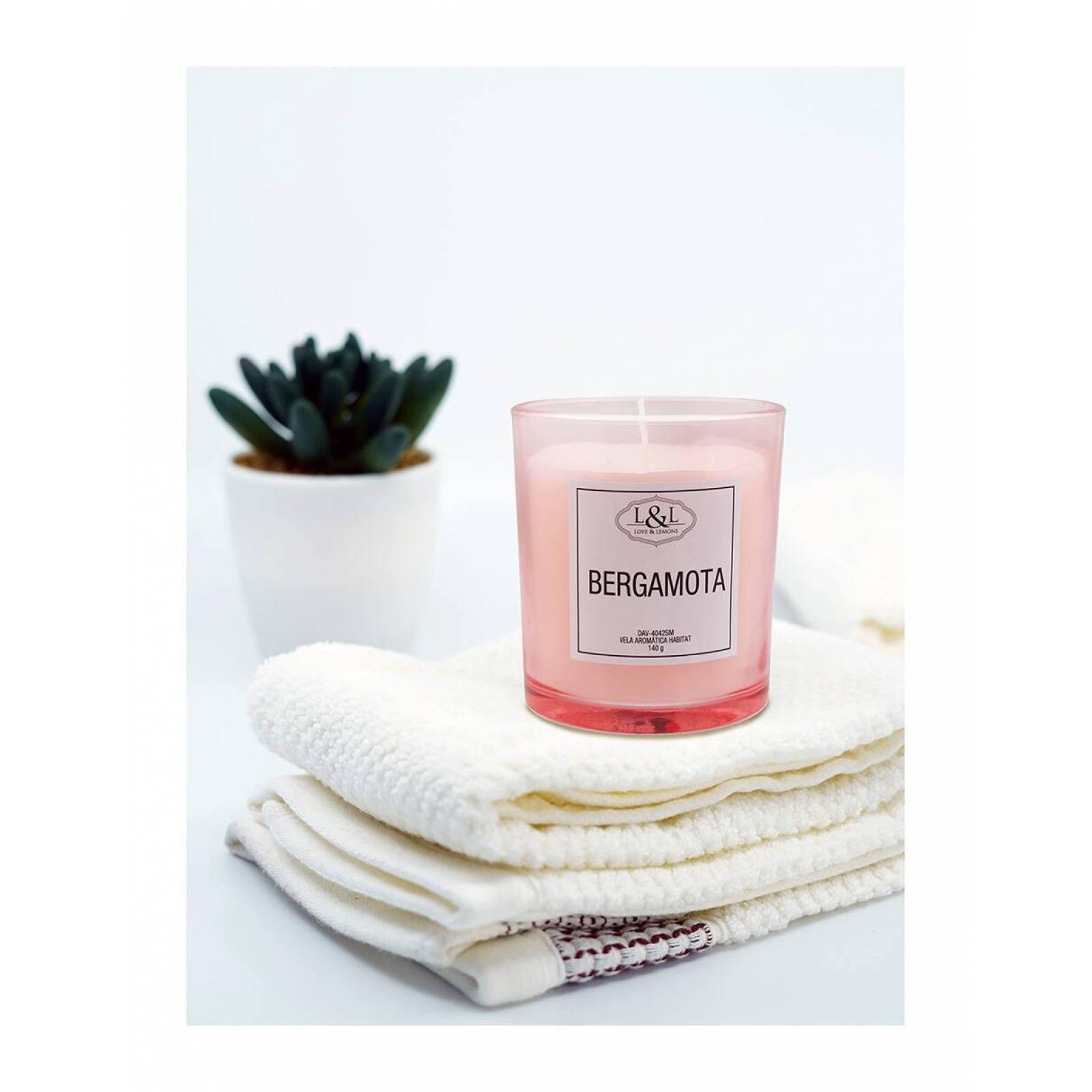 Vela Aromática Habitat Bergamota Love & Lemons DAV-4042SM en Tarro de Cristal Rosa Chica 140g 