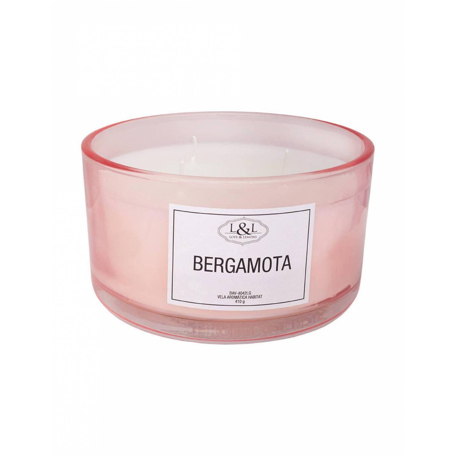 Vela Aromática Habitat Bergamota Love & Lemons DAV-4042LG en Tarro de Cristal Rosa Grande 410g 