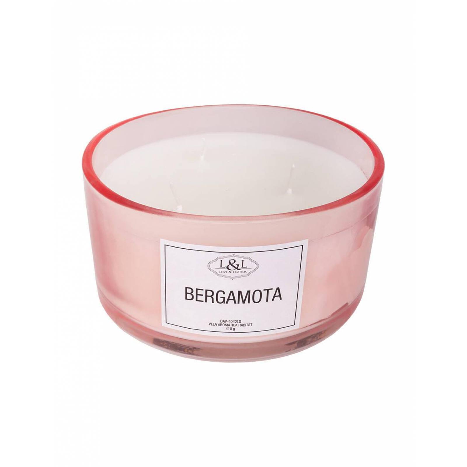 Vela Aromática Habitat Bergamota Love & Lemons DAV-4042LG en Tarro de Cristal Rosa Grande 410g 
