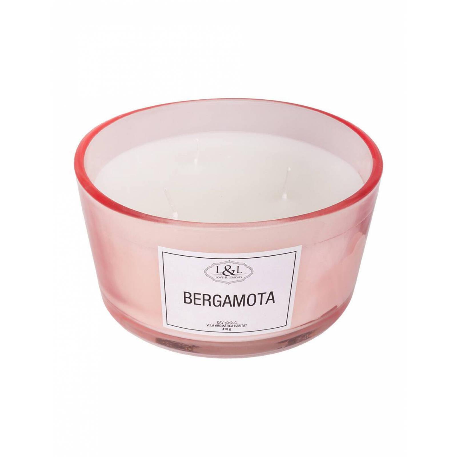 Vela Aromática Habitat Bergamota Love & Lemons DAV-4042LG en Tarro de Cristal Rosa Grande 410g 
