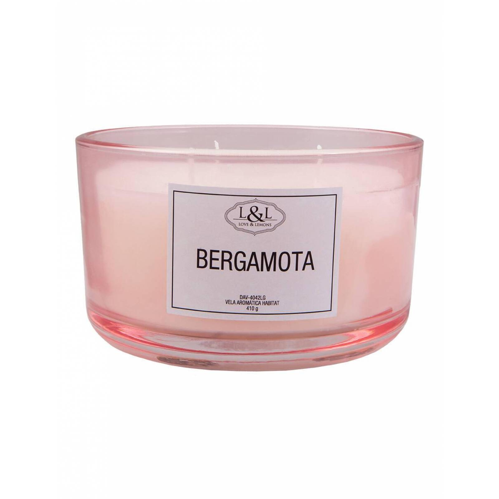 Vela Aromática Habitat Bergamota Love & Lemons DAV-4042LG en Tarro de Cristal Rosa Grande 410g 