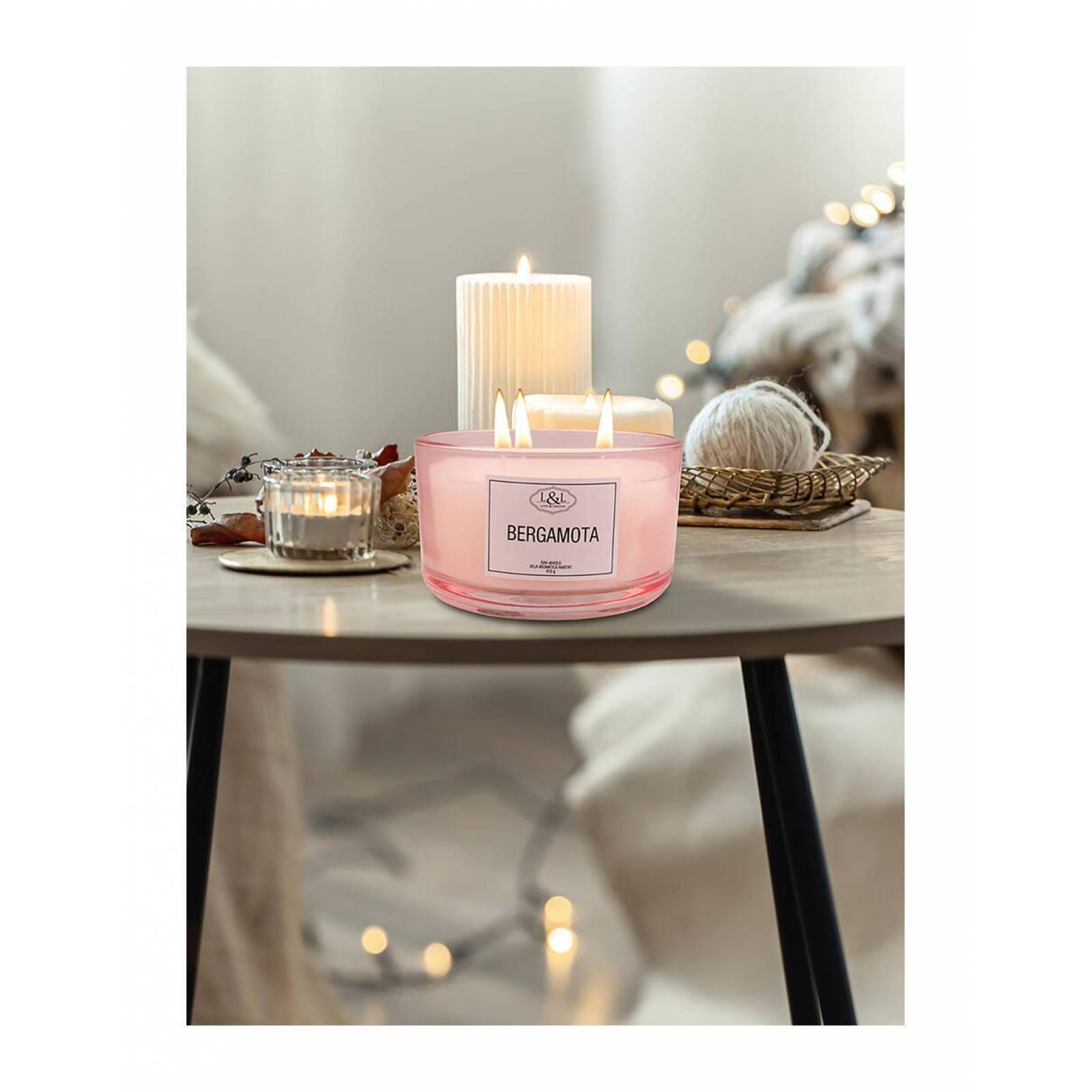 Vela Aromática Habitat Bergamota Love & Lemons DAV-4042LG en Tarro de Cristal Rosa Grande 410g 