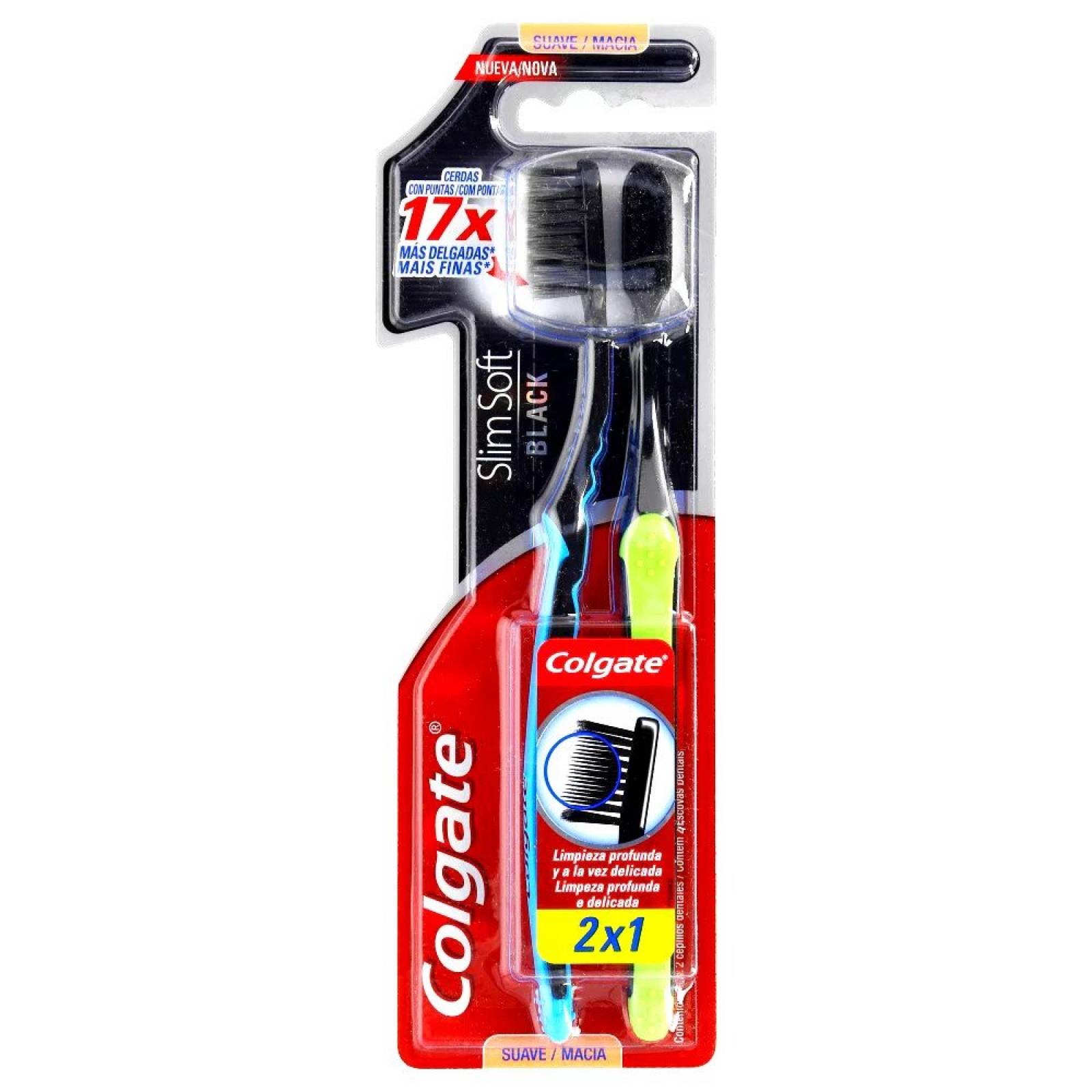 Colgate Cepillo Dental Slim Soft Negro Paquete 2 Piezas