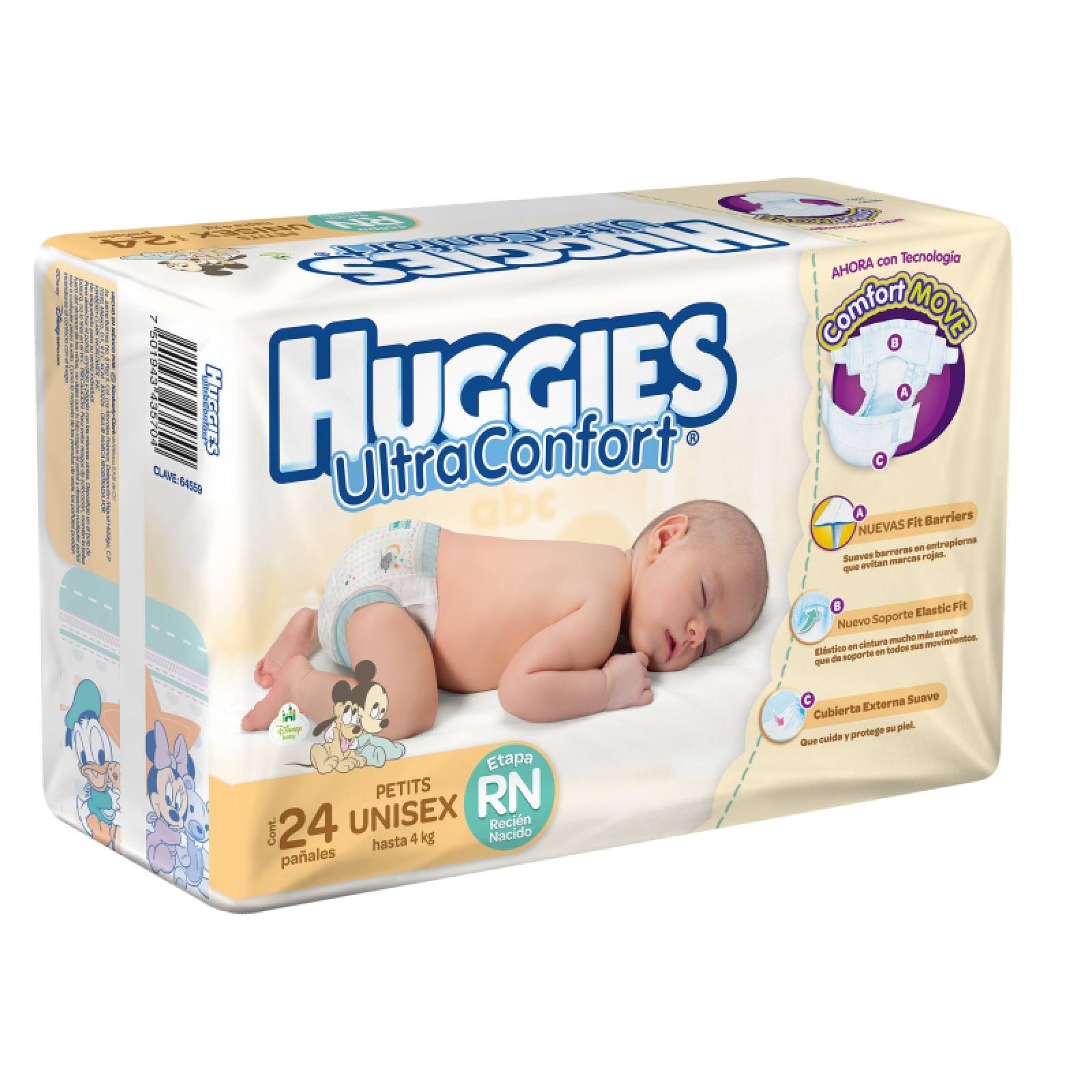 Huggies Ultra Confort Pañales Recién Nacido paquete 24 piezas