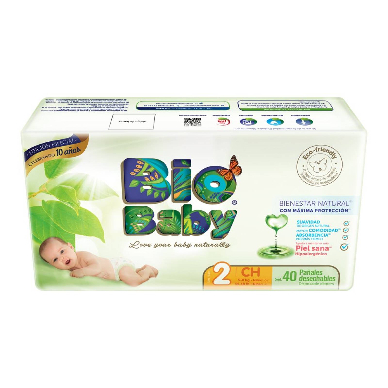 Bio Baby Panales Etapa 2 Chica Unisex De 5 A 8 Kgs Paquete 40 Piezas