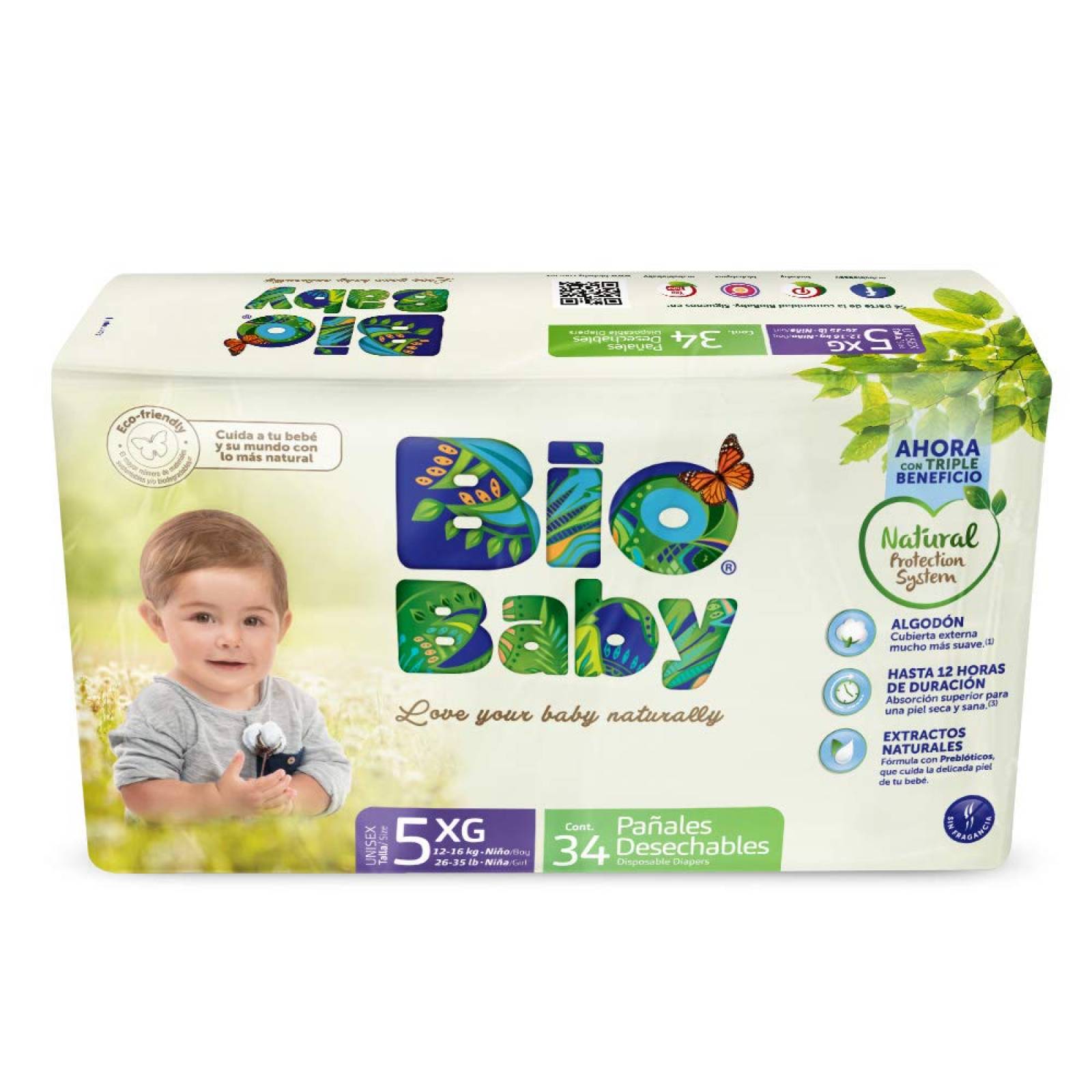 Bio Baby Panales Etapa 5 Extra Grande Unisex De 12 A 16 Kgs Paquete 3