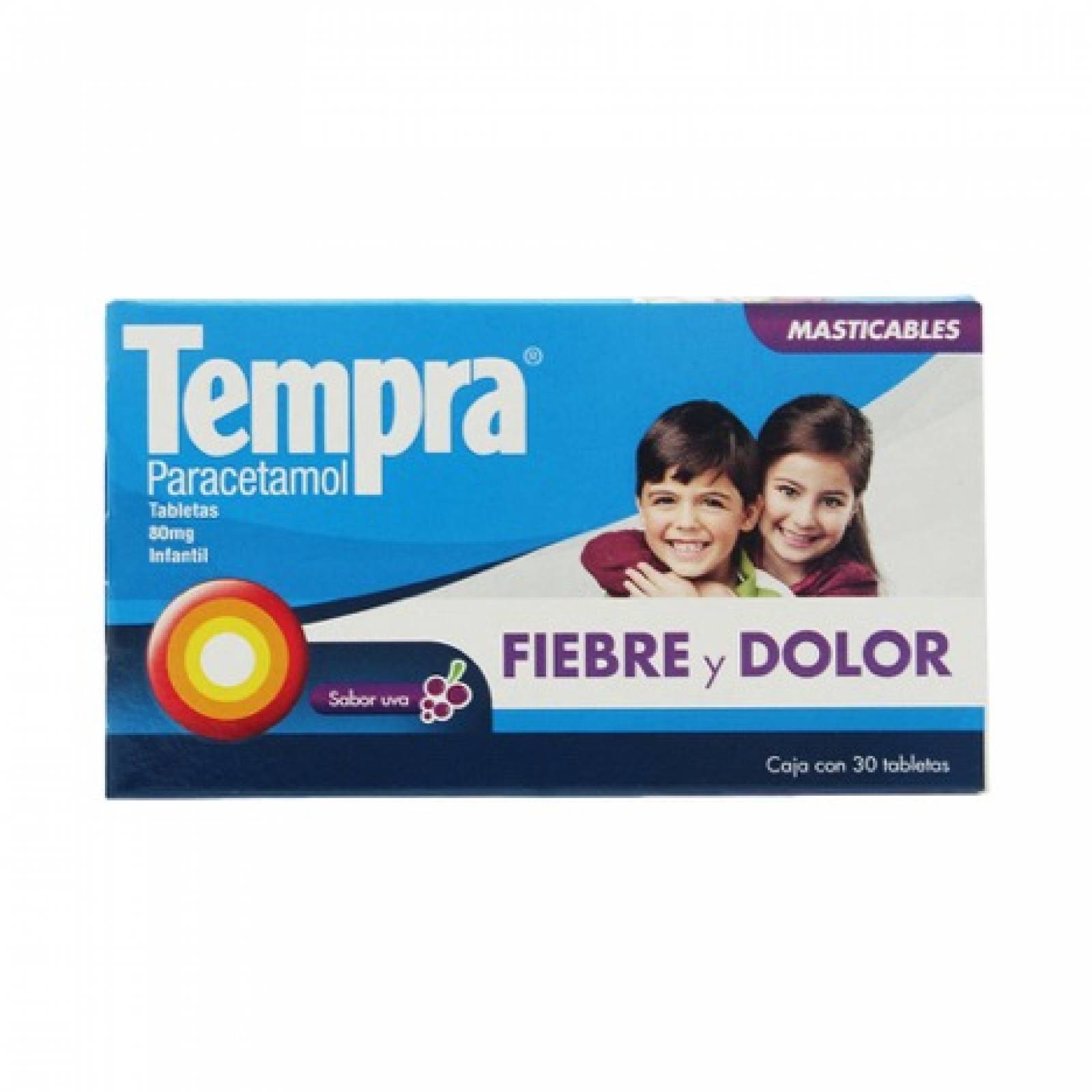Tempra Paracetamol 80 mg 2-5 Años caja 30 tabletas