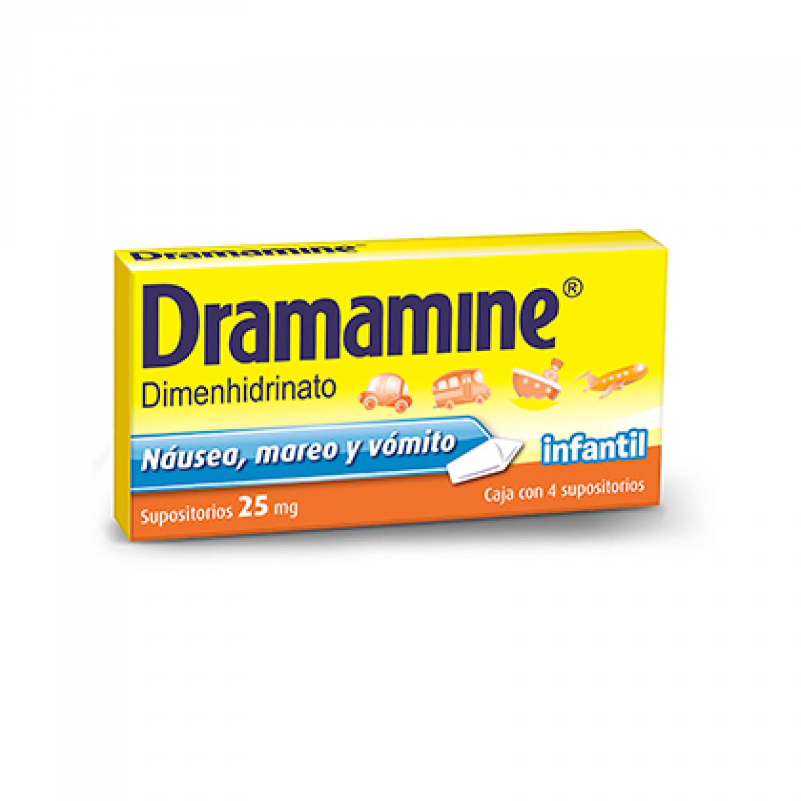 Dramamine Dimenhidrinato Infantil caja 4 supositorios