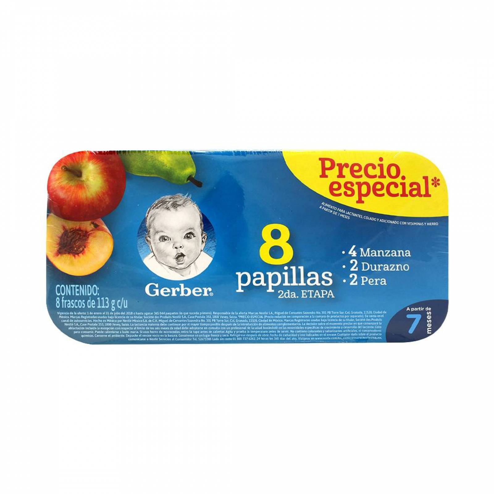 Gerber Comida para Bebés 2ª Etapa Surtido sabor Manzana Durazno y Pera frasco 8 x 113g