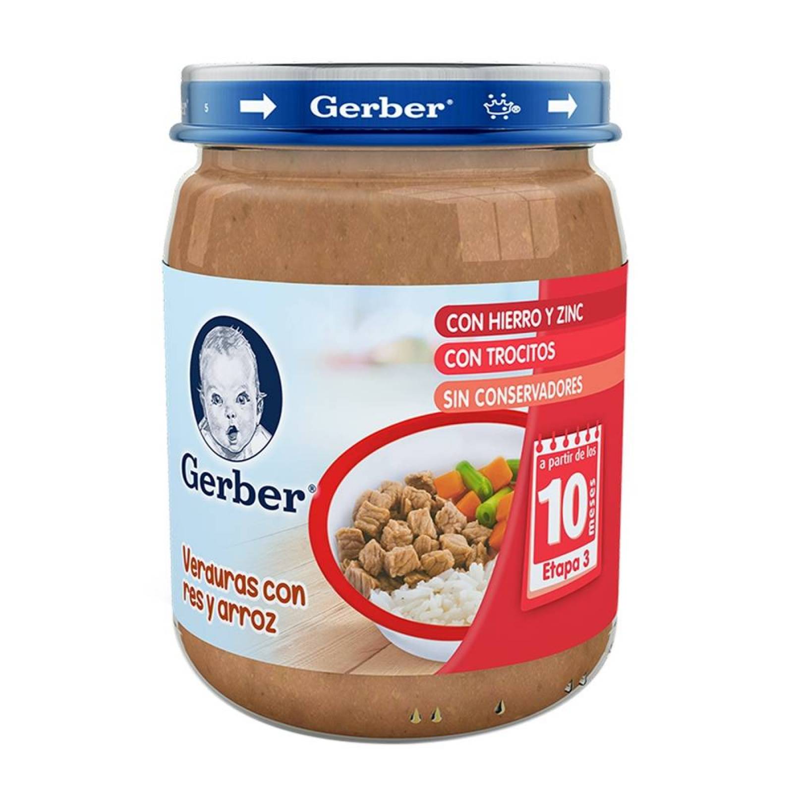 Gerber Papilla Etapa 3 Verduras con Res y Arroz frasco 170g