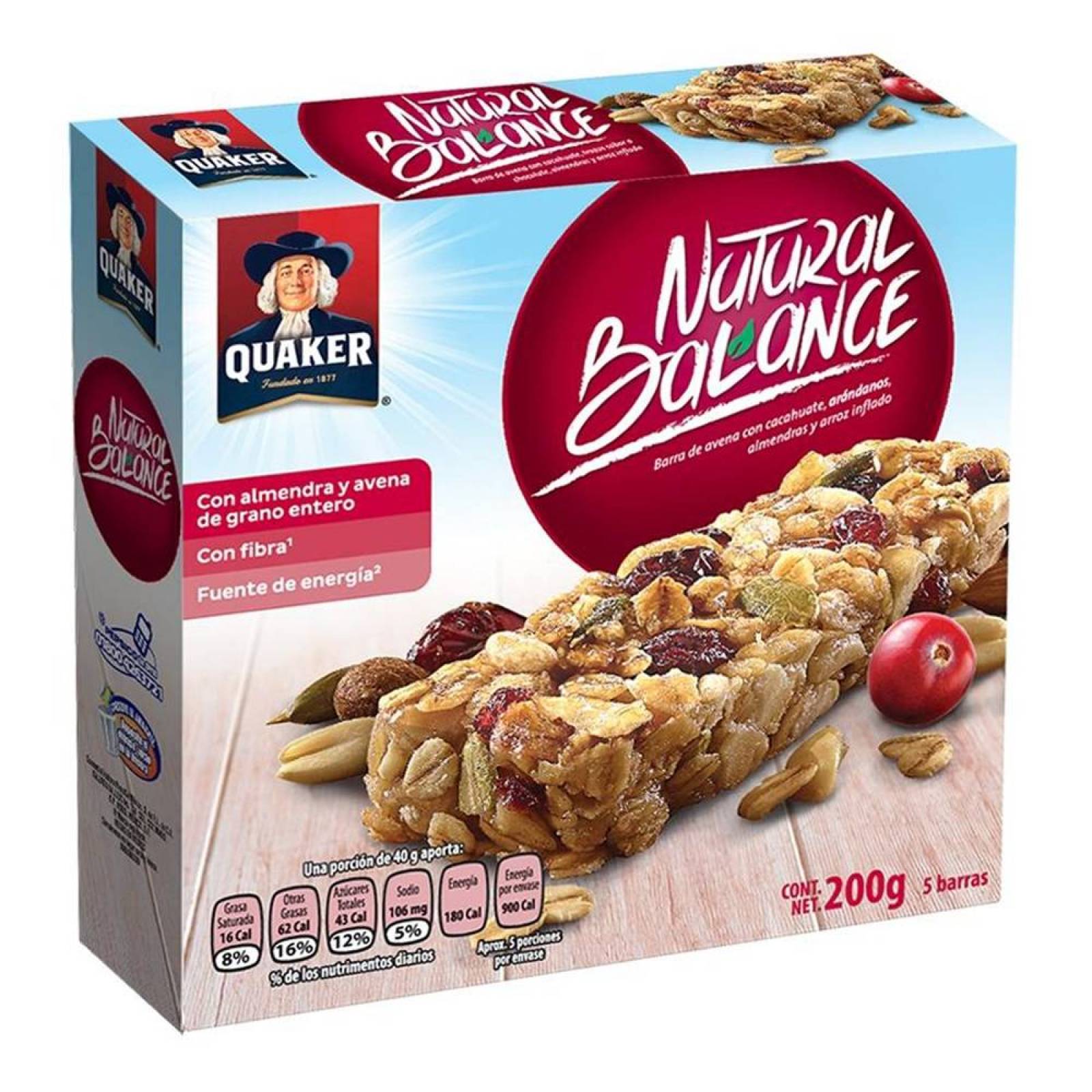 Quaker Natural Balance Barra Sabor Arándanos Caja 200g