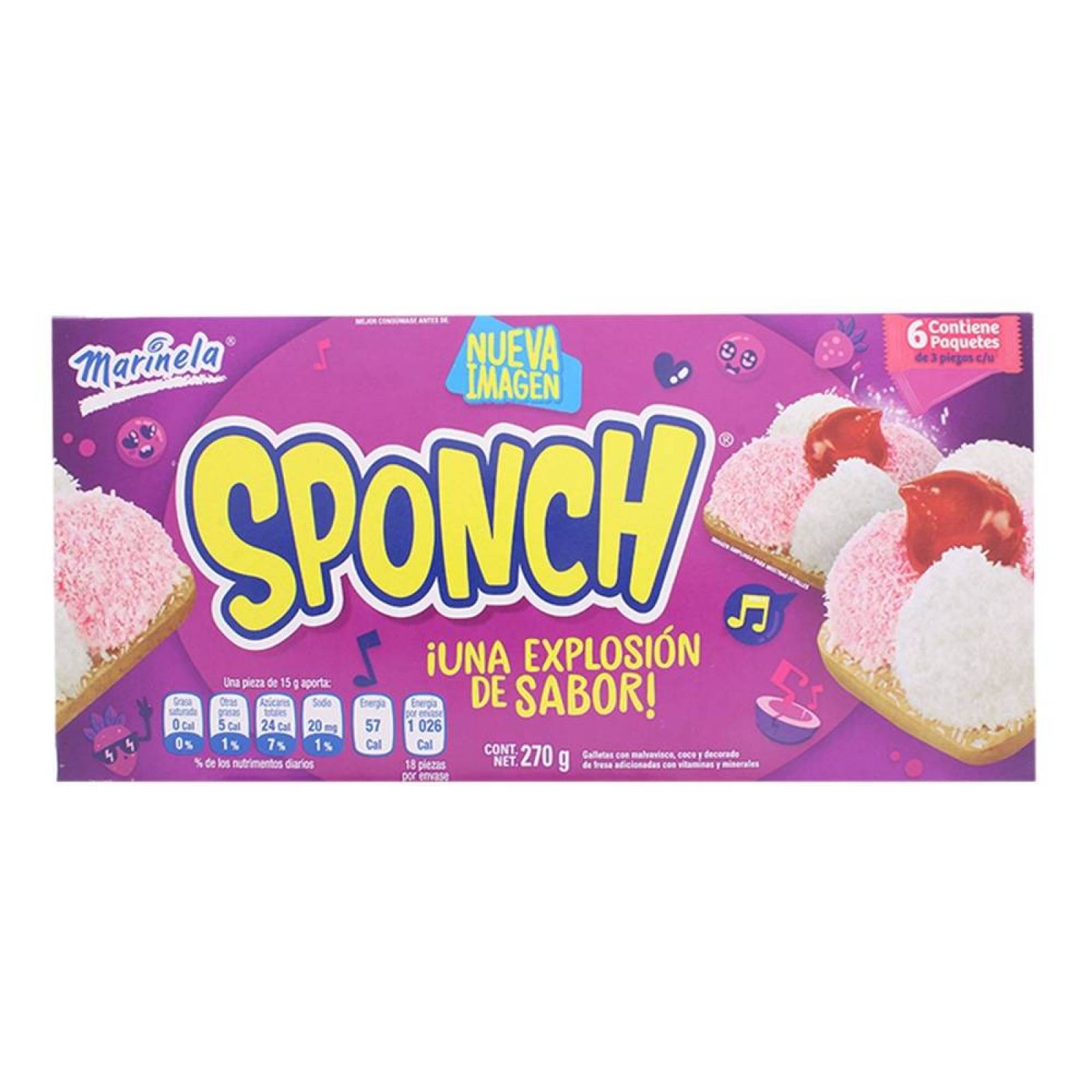 Sponch Galletas con Malvavisco Coco y Decorado de Fresa con Vitaminas y Minerales caja 270g