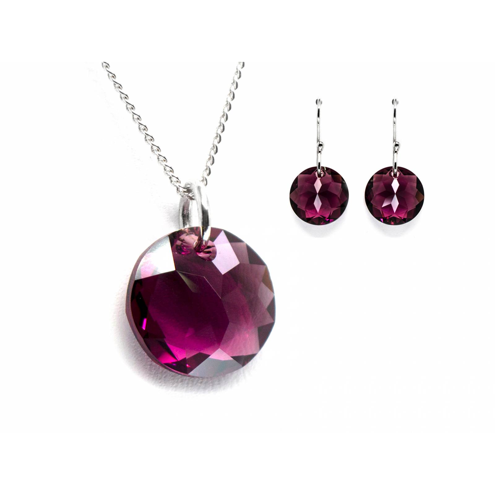 Juego de collar y aretes Morado de Plata .925 Joyería Zvezda