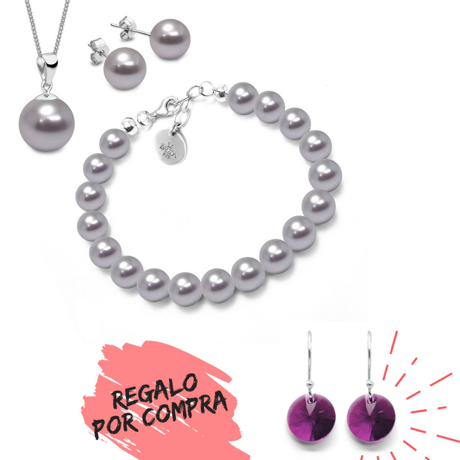 REGALO!!!, obten un par de aretes Xilion GRATIS, en la compra del set de perlas marca ZVEZDA, hecho con cristales Swarovski Pearls y plata mexicana .925