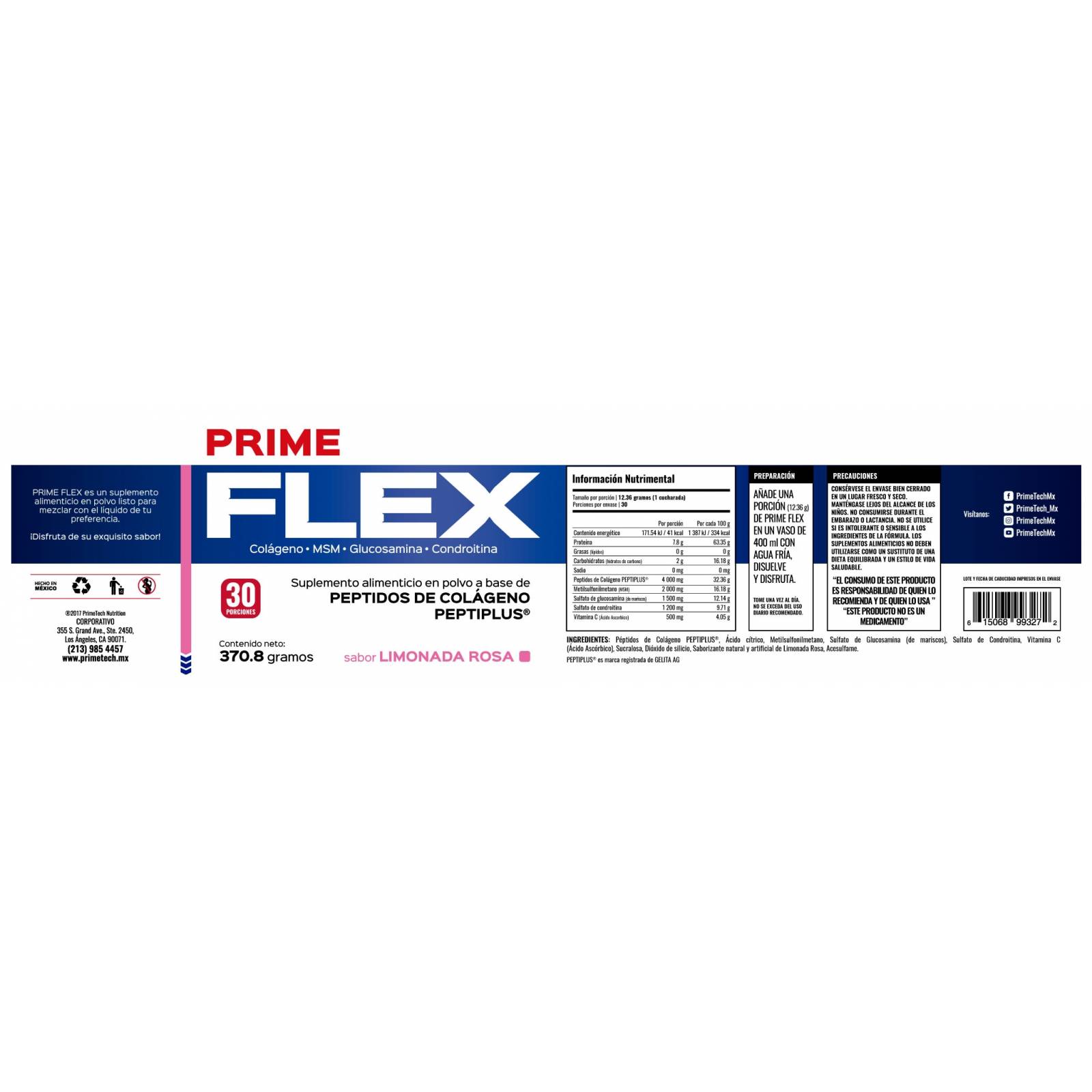 FLEX protector de articulaciones Limonada Rosa Primetech 30 serv 12.36 g c/u