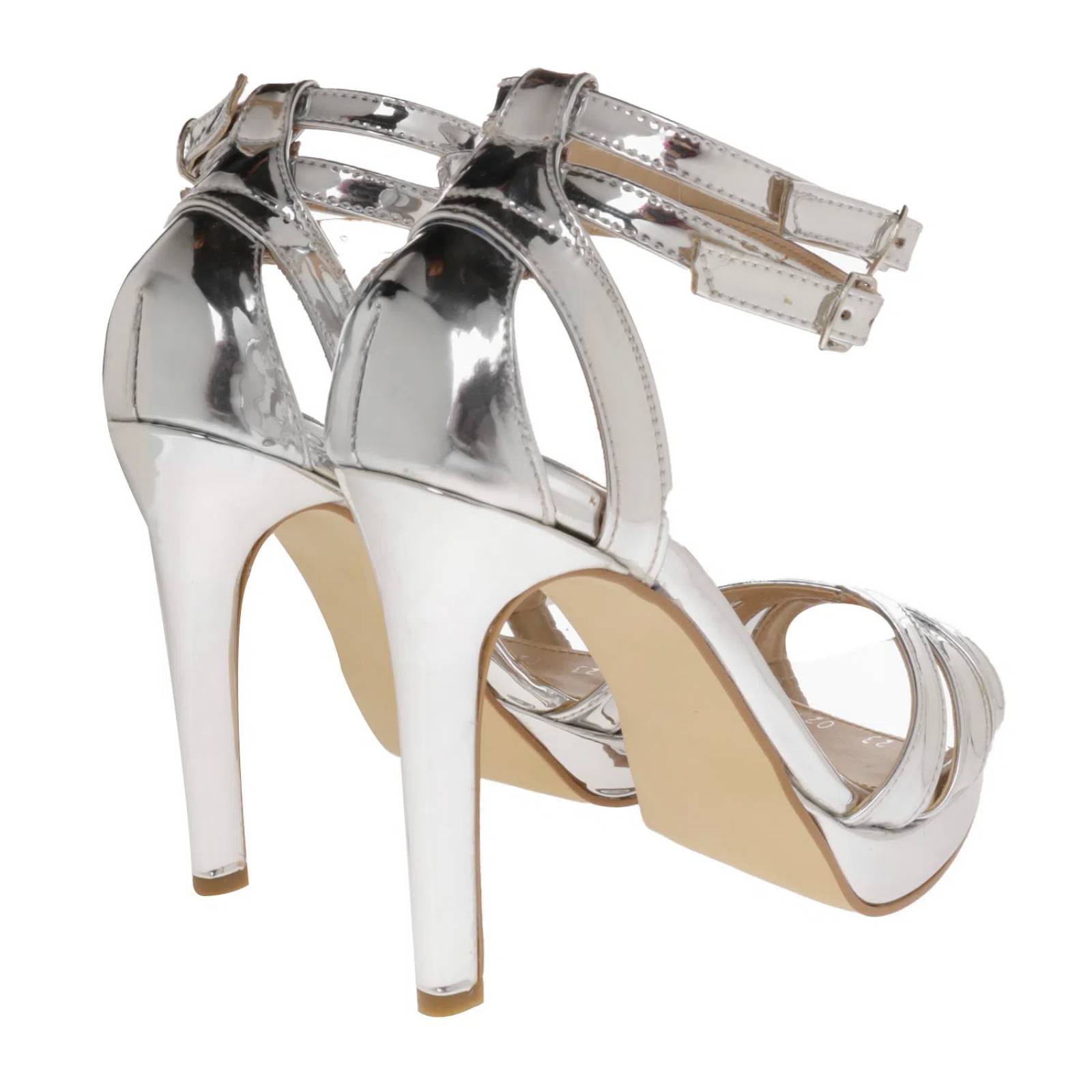 Sandalias Angelina color plata efecto espejo