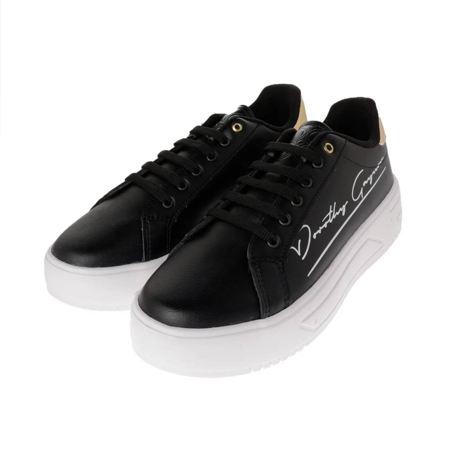 Tenis Aitana color negro con firma Dorothy Gaynor y detalle dorado