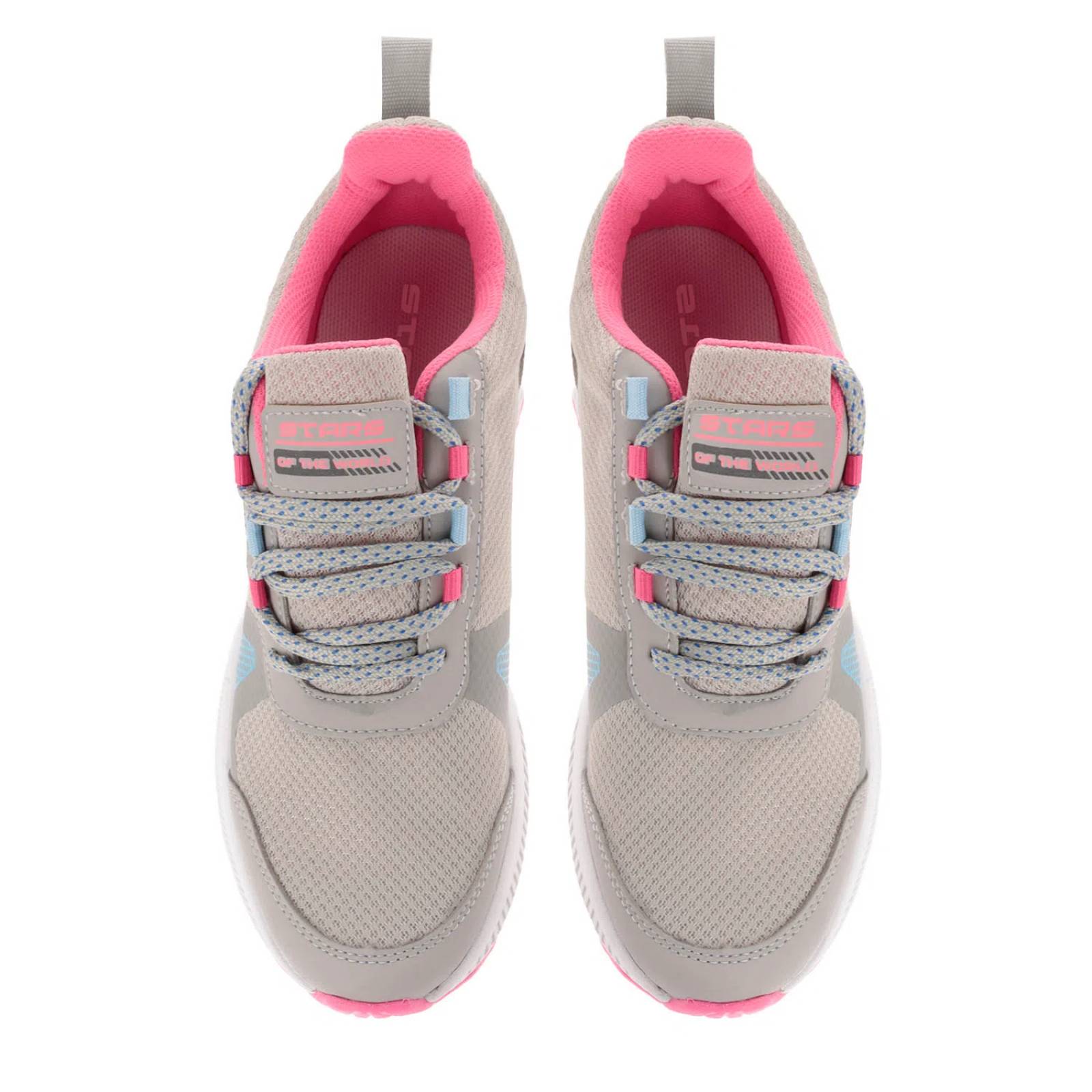 Tenis Esmeralda color gris claro con acentos de colores