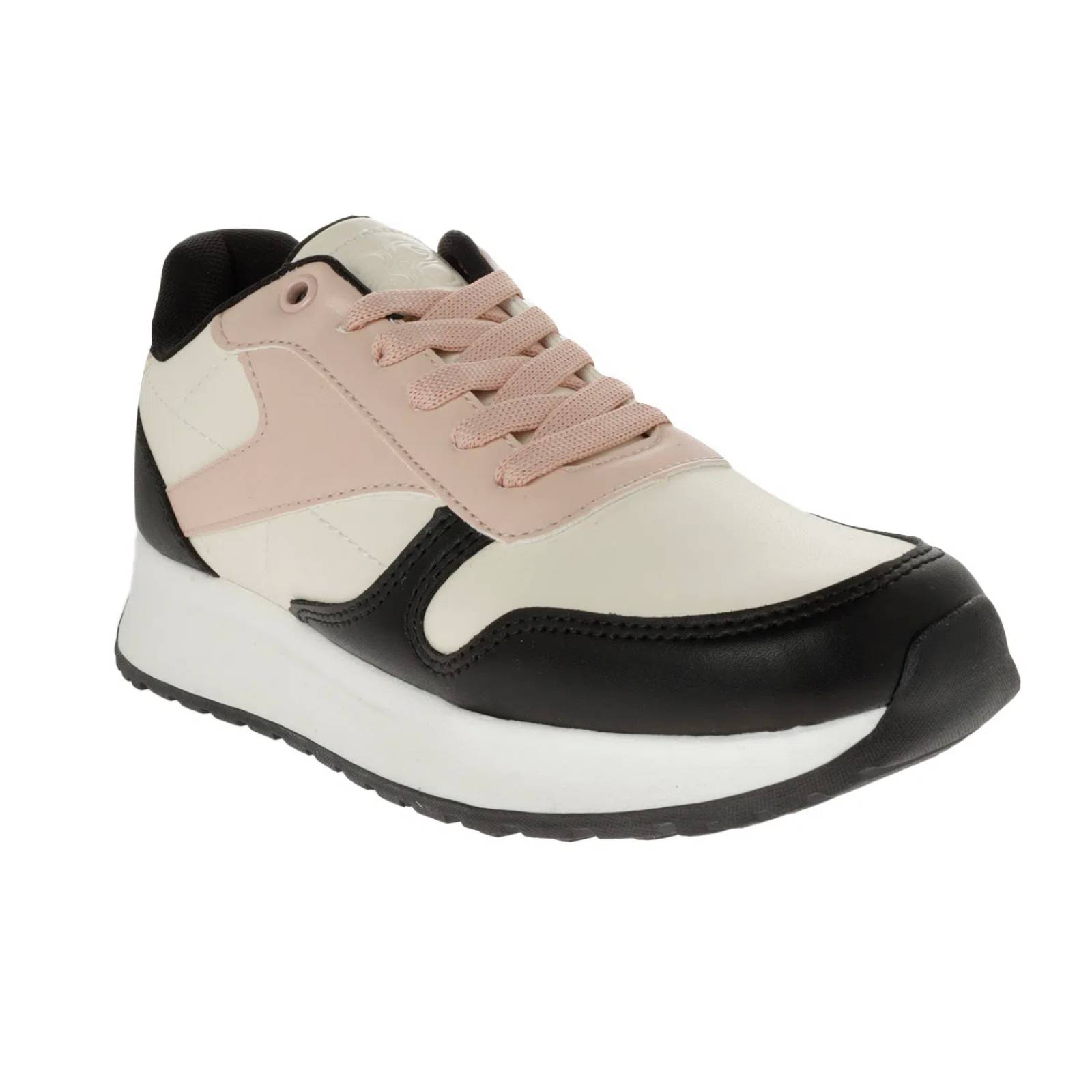 Tenis Aitana color negro con detalles de costura y agujetas de color