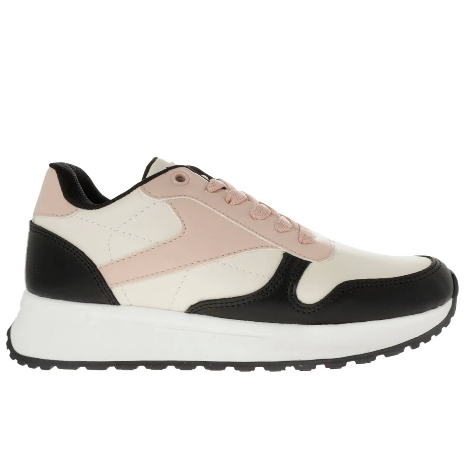 Tenis Aitana color negro con detalles de costura y agujetas de color