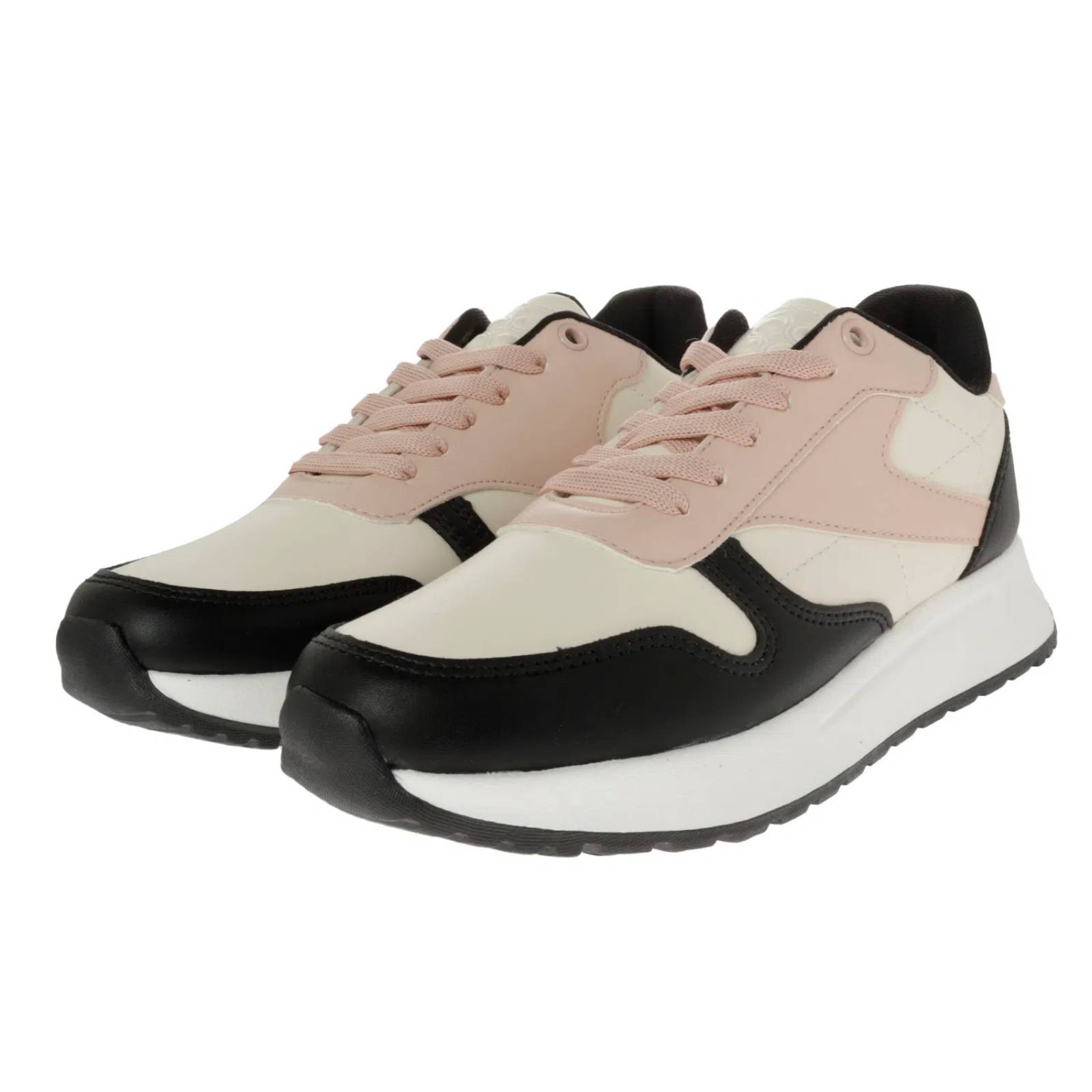 Tenis Aitana color negro con detalles de costura y agujetas de color