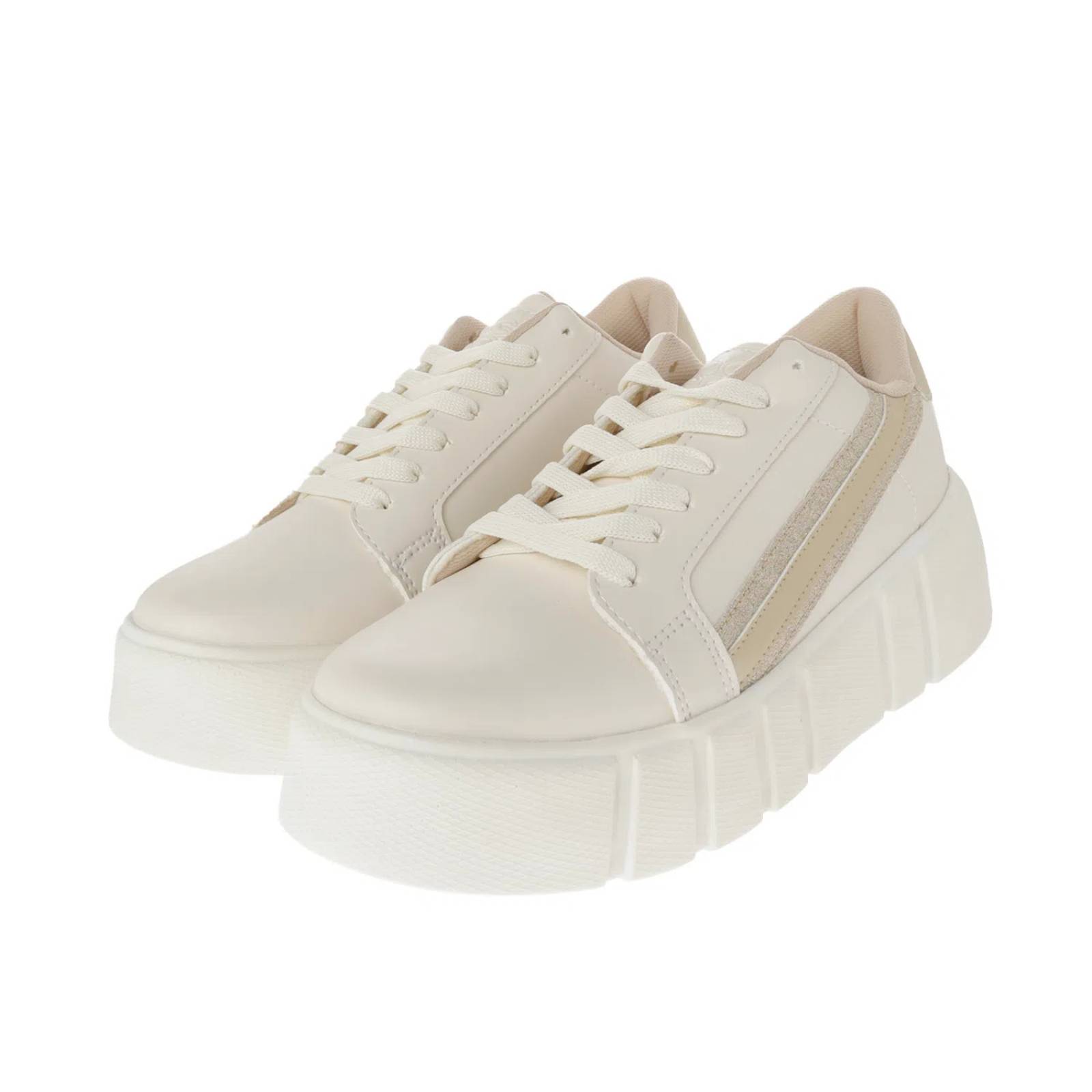 Tenis Rosalía color latte con detalles dorados y brillos