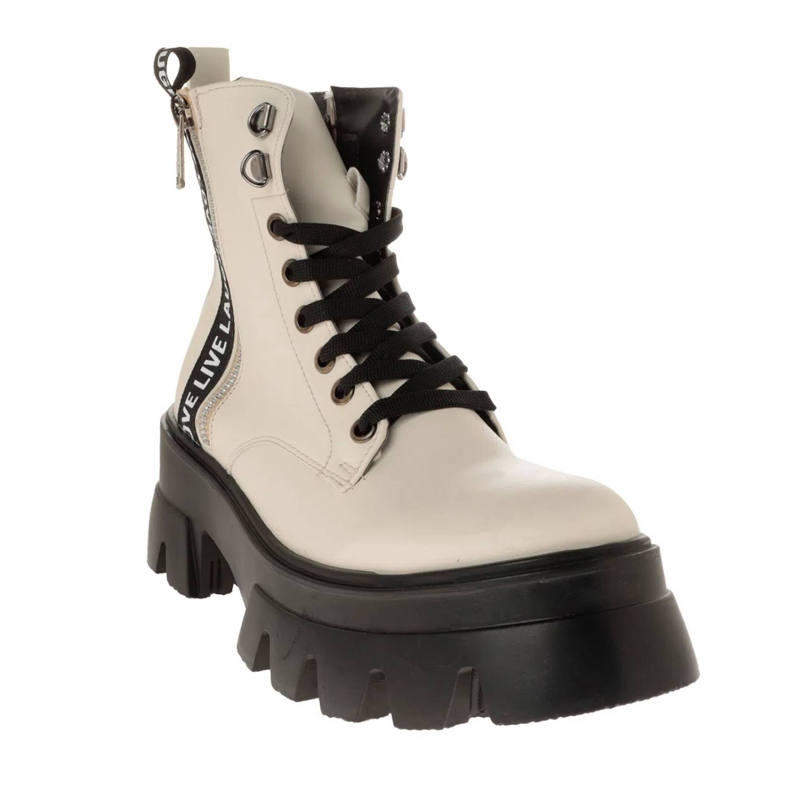 Botín Camila color blanco con listón lateral con letras