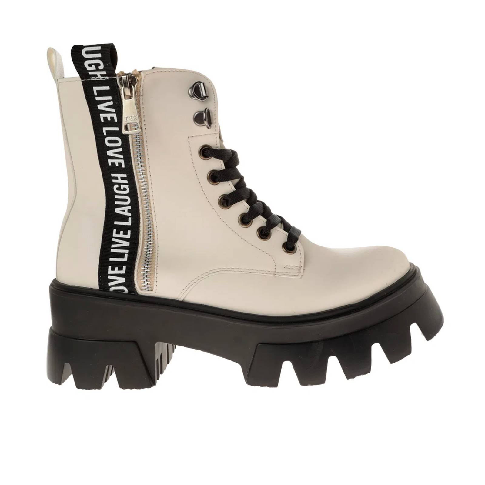 Botín Camila color blanco con listón lateral con letras