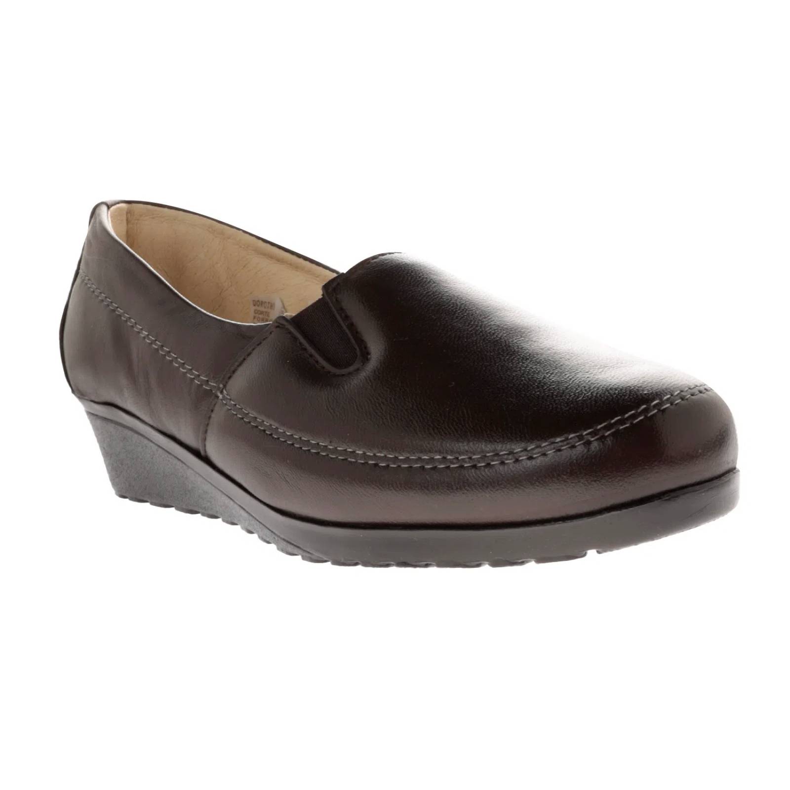 Mocasín Susana confort color café con tacón bajo y elástico