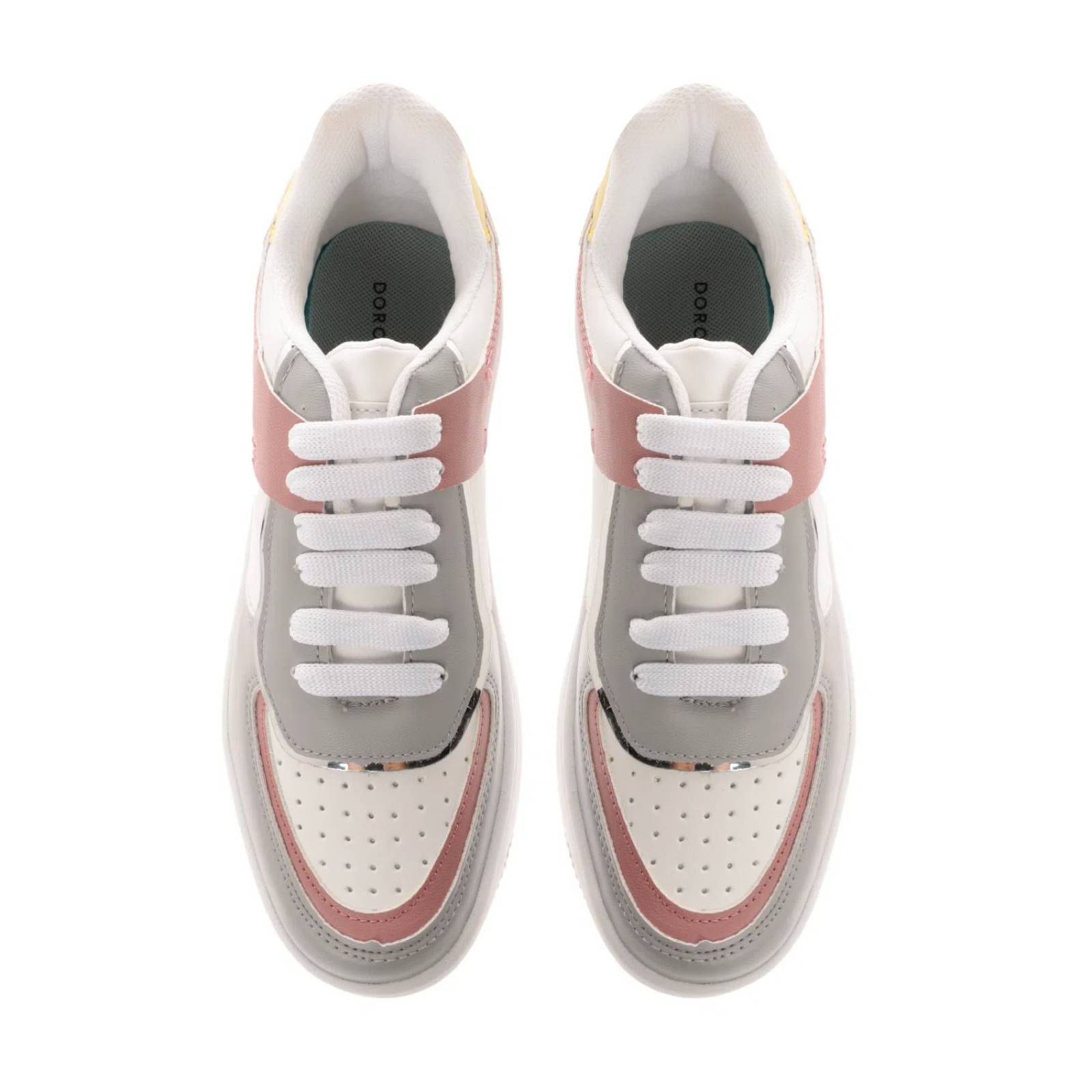 Tenis Esmeralda color gris claro con detalles en color pastel