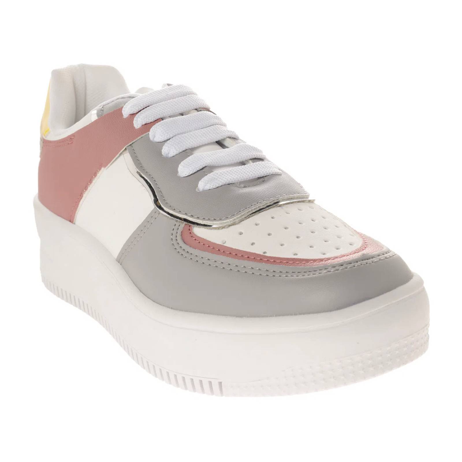 Tenis Esmeralda color gris claro con detalles en color pastel