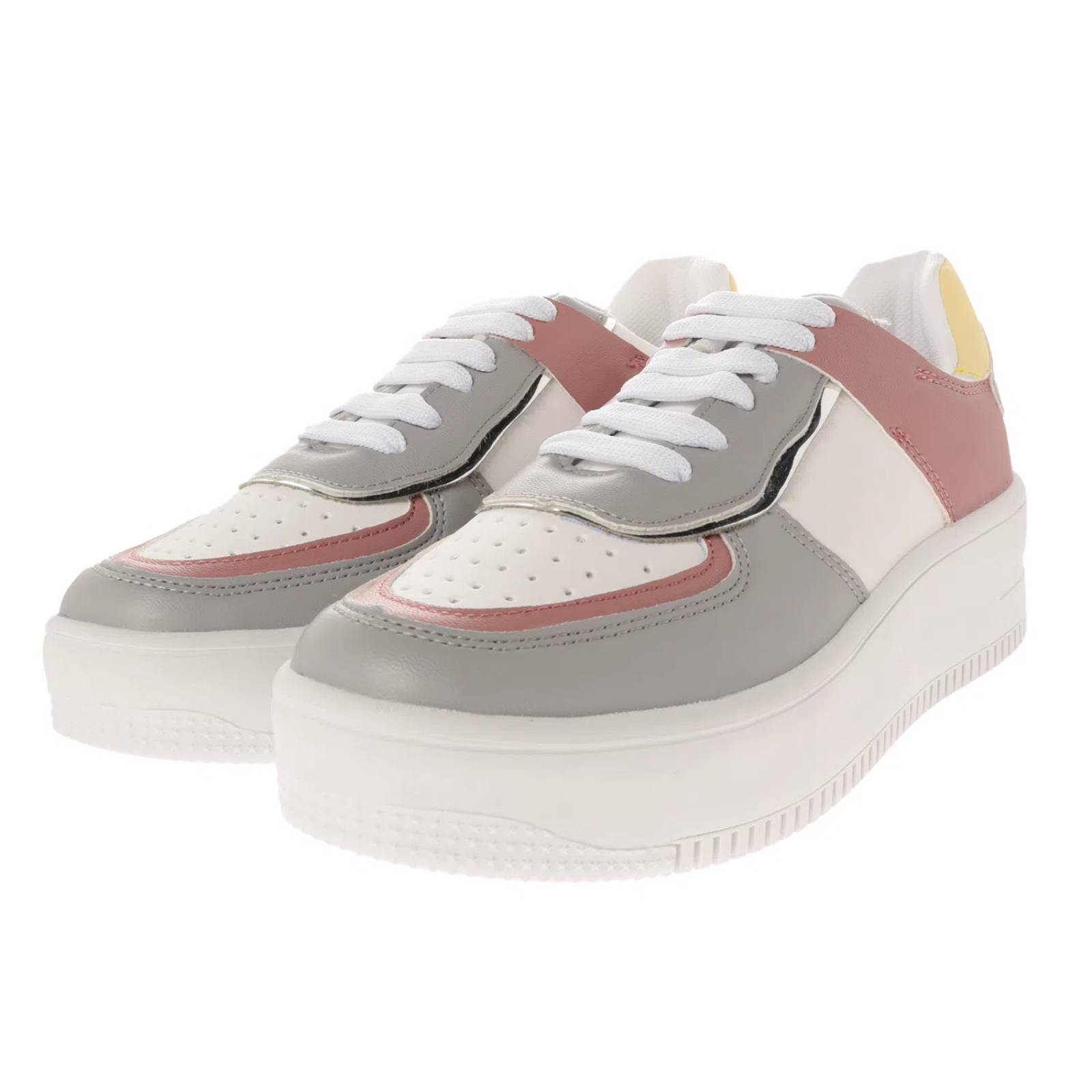 Tenis Esmeralda color gris claro con detalles en color pastel