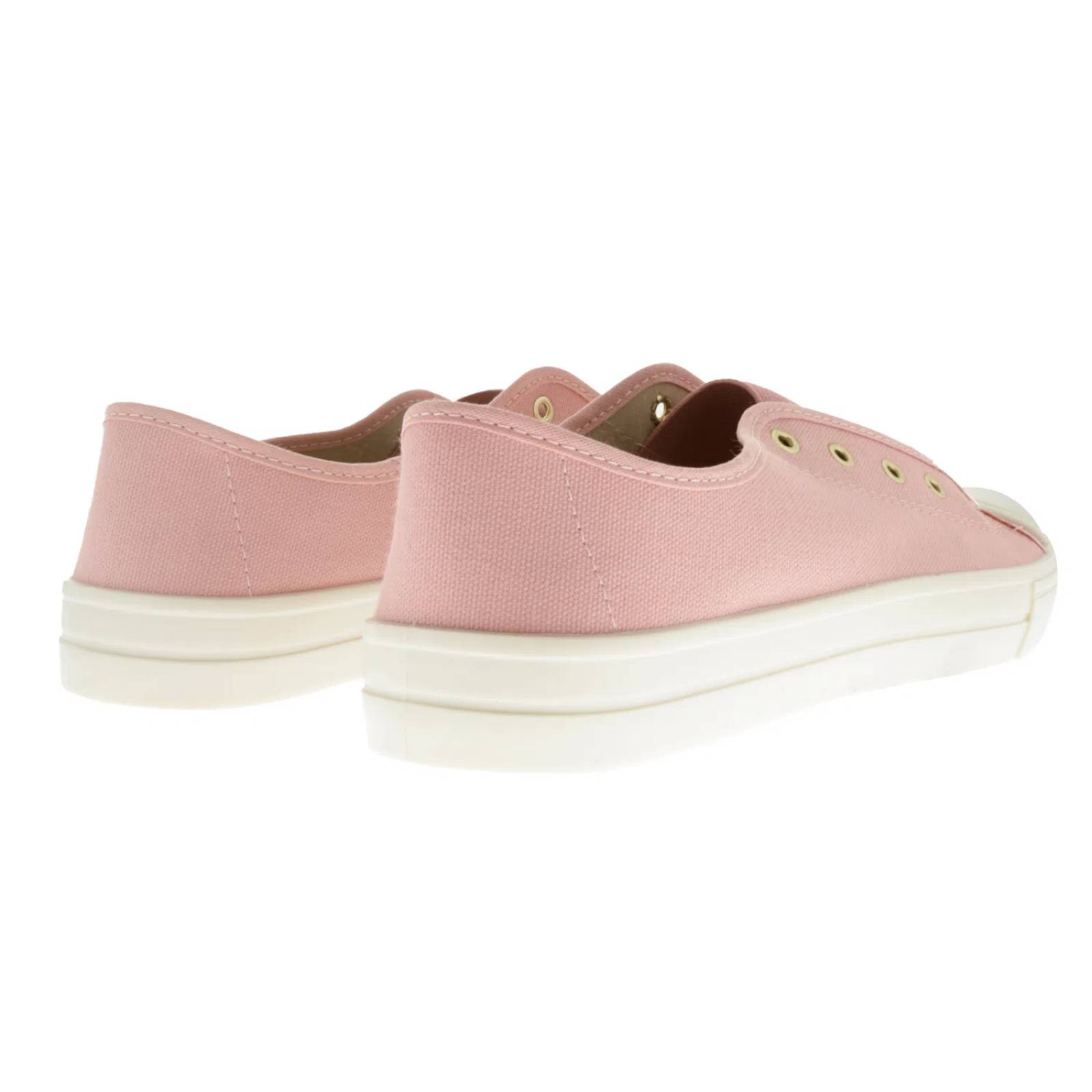 Tenis color rosa con punta y suela blanca
