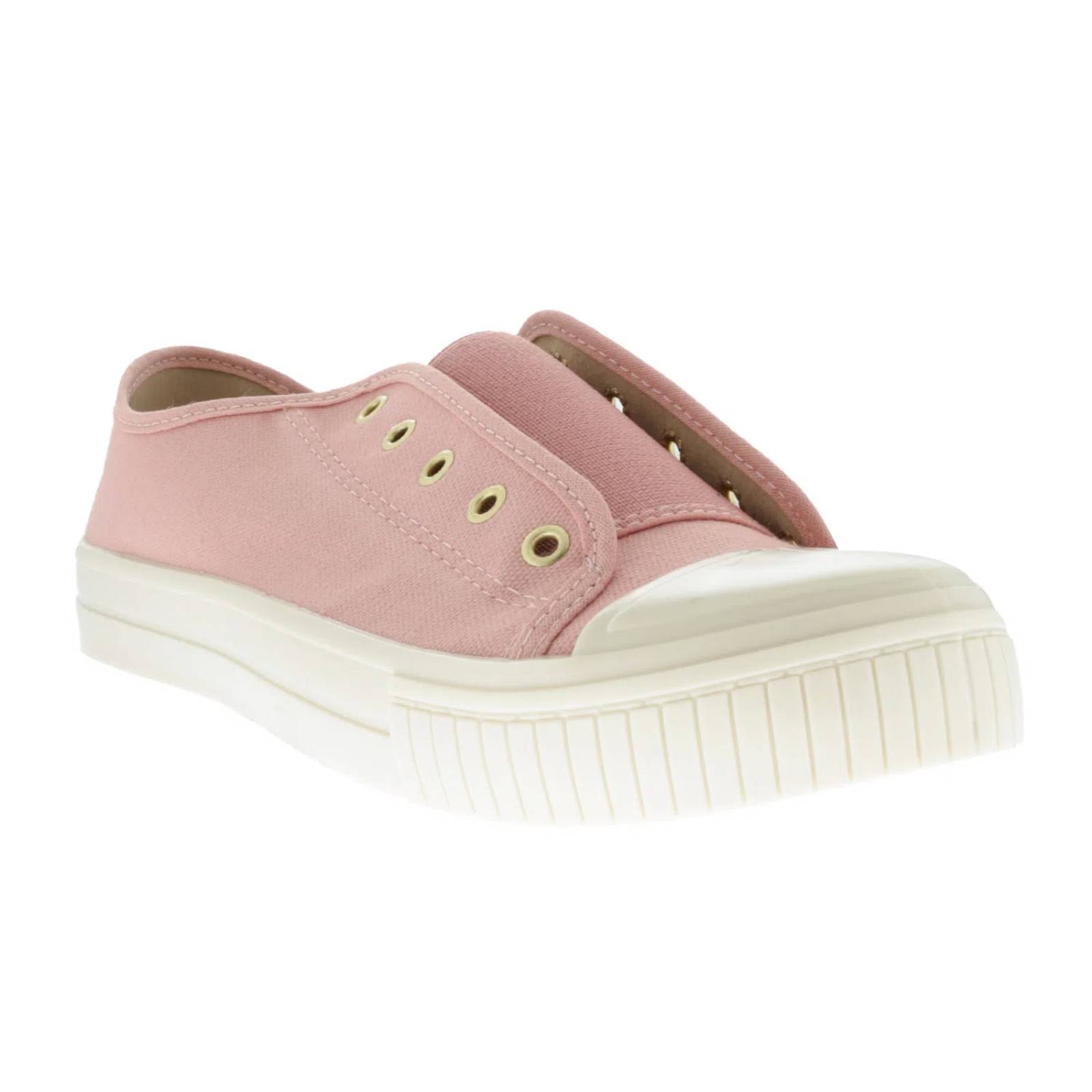 Tenis color rosa con punta y suela blanca
