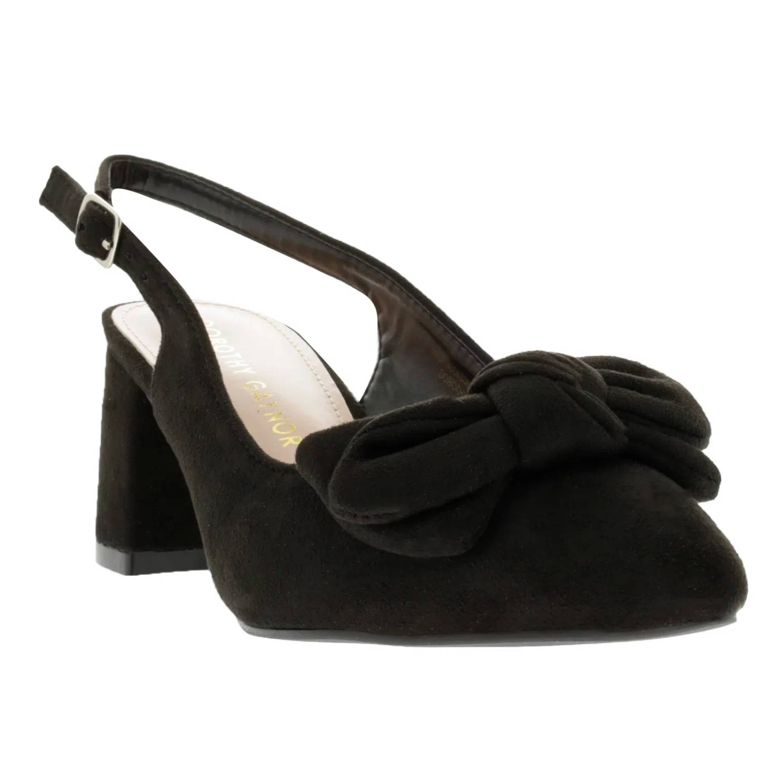 Zapatillas color negro con moño y tacón cuadrado