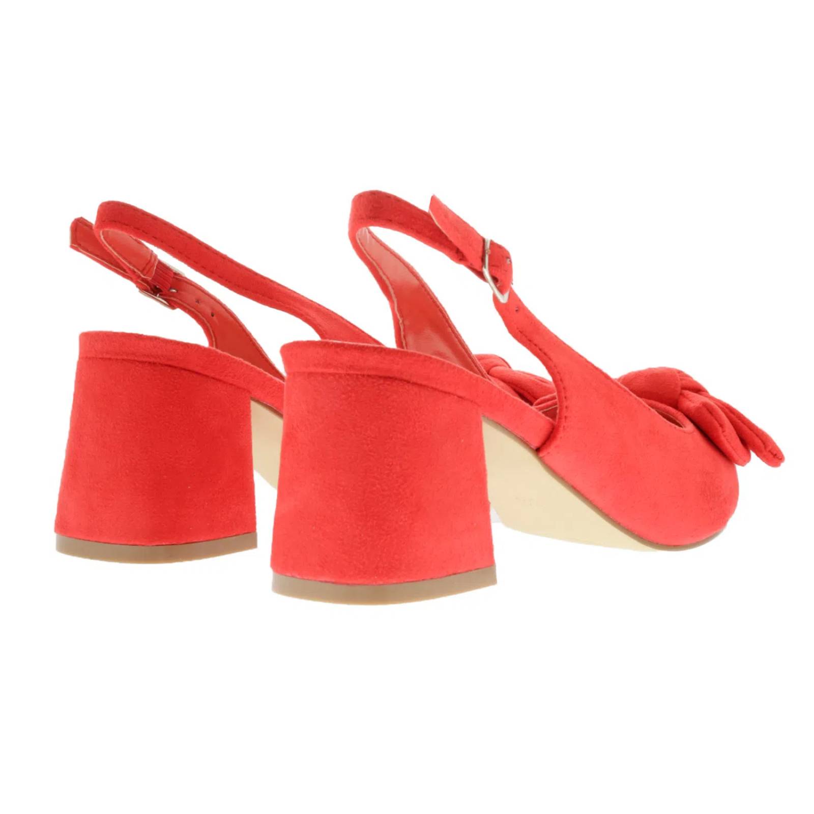 Zapatillas color rojo con moño y tacón cuadrado D12640021530