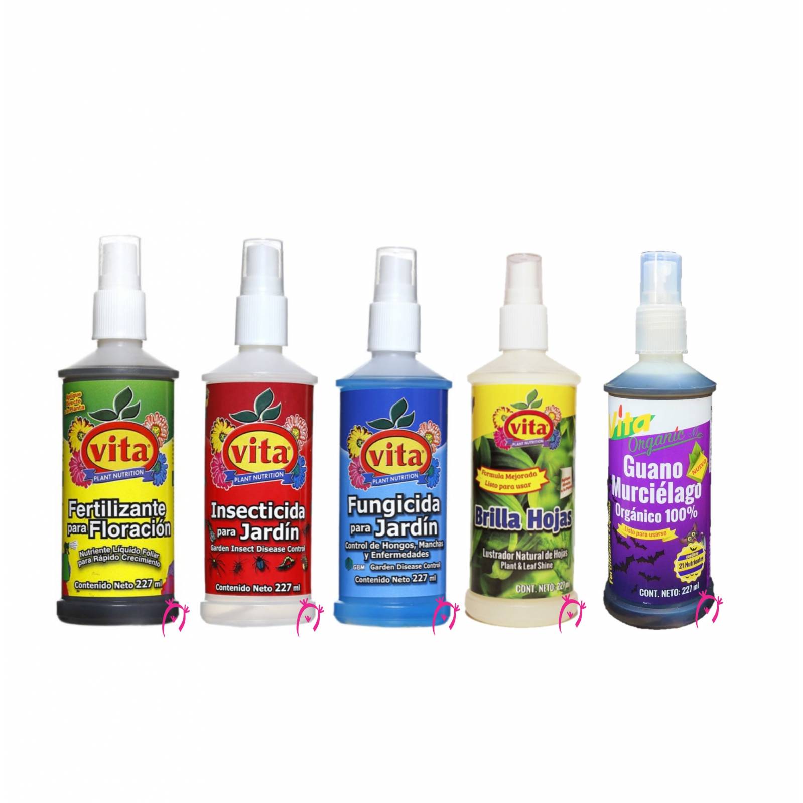 Kit básico cuidado de plantas. Jardinería. Insecticida, fungicida, fertilizante, brillahojas y guano de murciélago