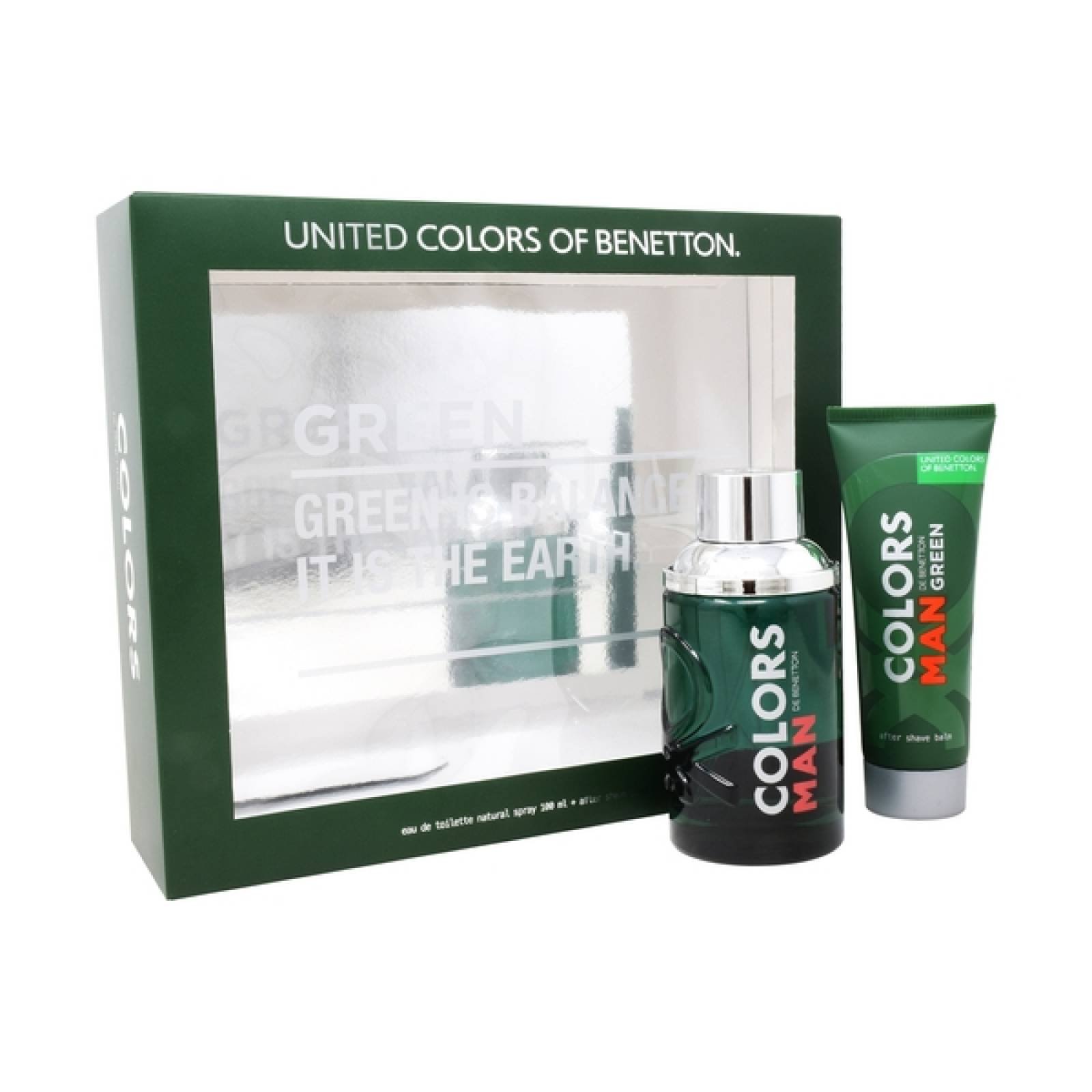 SET BENETTON COLORS GREEN MAN 2PZS 100ML EDT SPRAY/ AFTER SHAVE 75ML CABALLERO