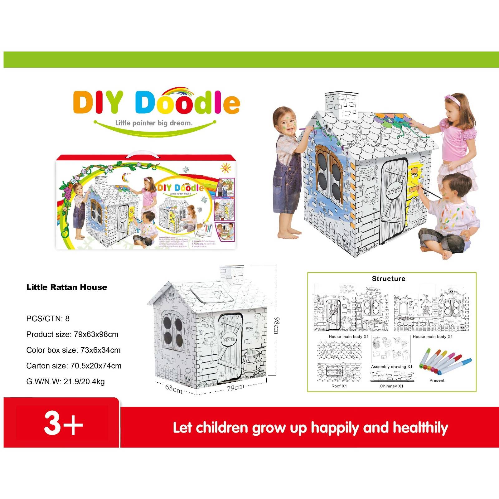 Mini Casa Rural Diy  Doodle Para Pintar Storyland Z002 Blanco
