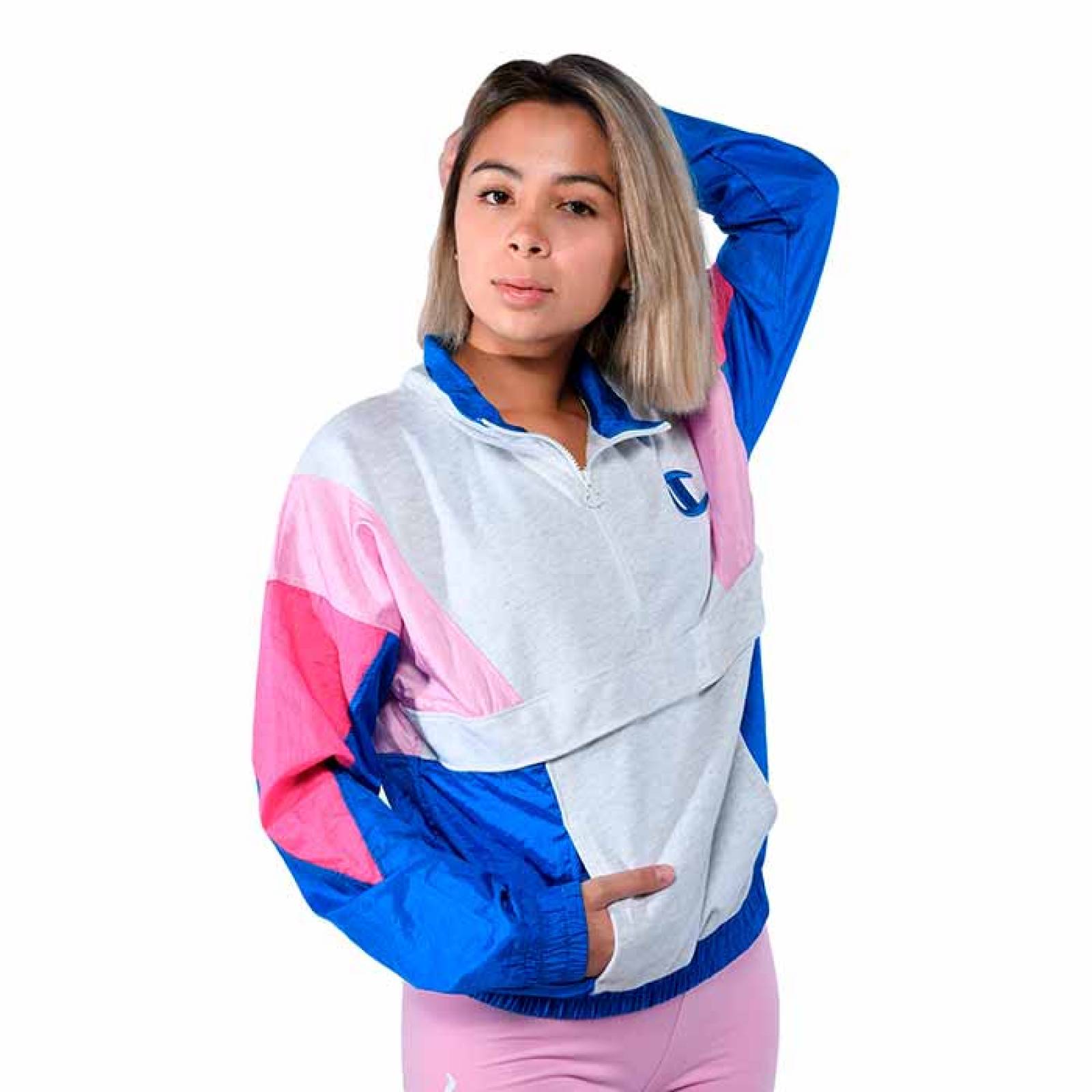 Chamarra Champion Mujer Estilo Retro Azul Rosa 25190109102MLT