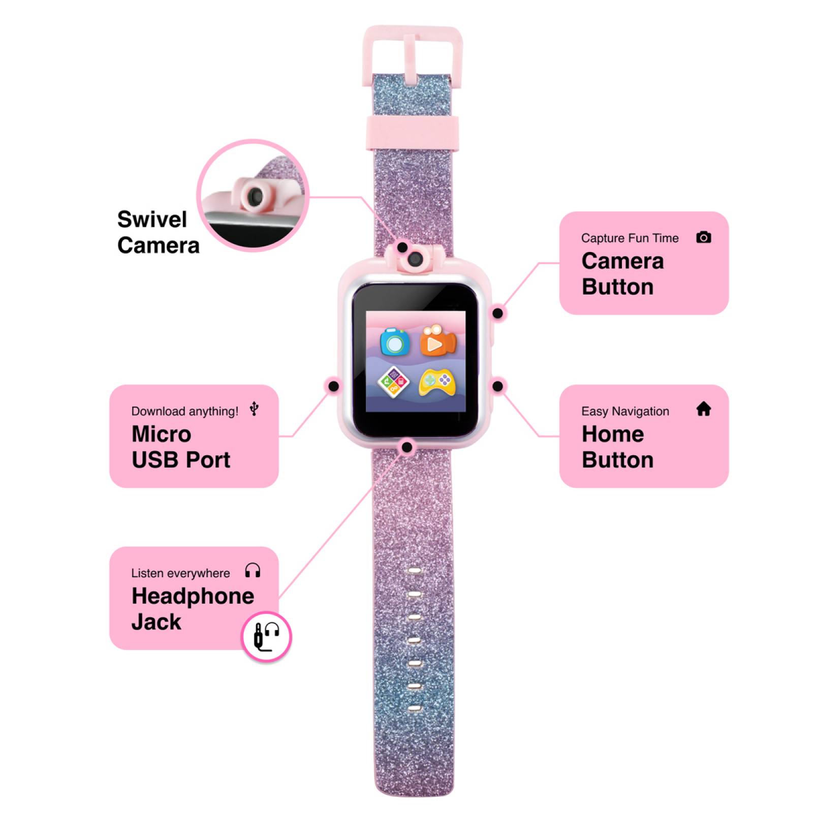 Reloj Inteligente Con Audifonos Itouch Niña Rosa Bundle X Headphones Glitter Unicorn 900284M-42-F01