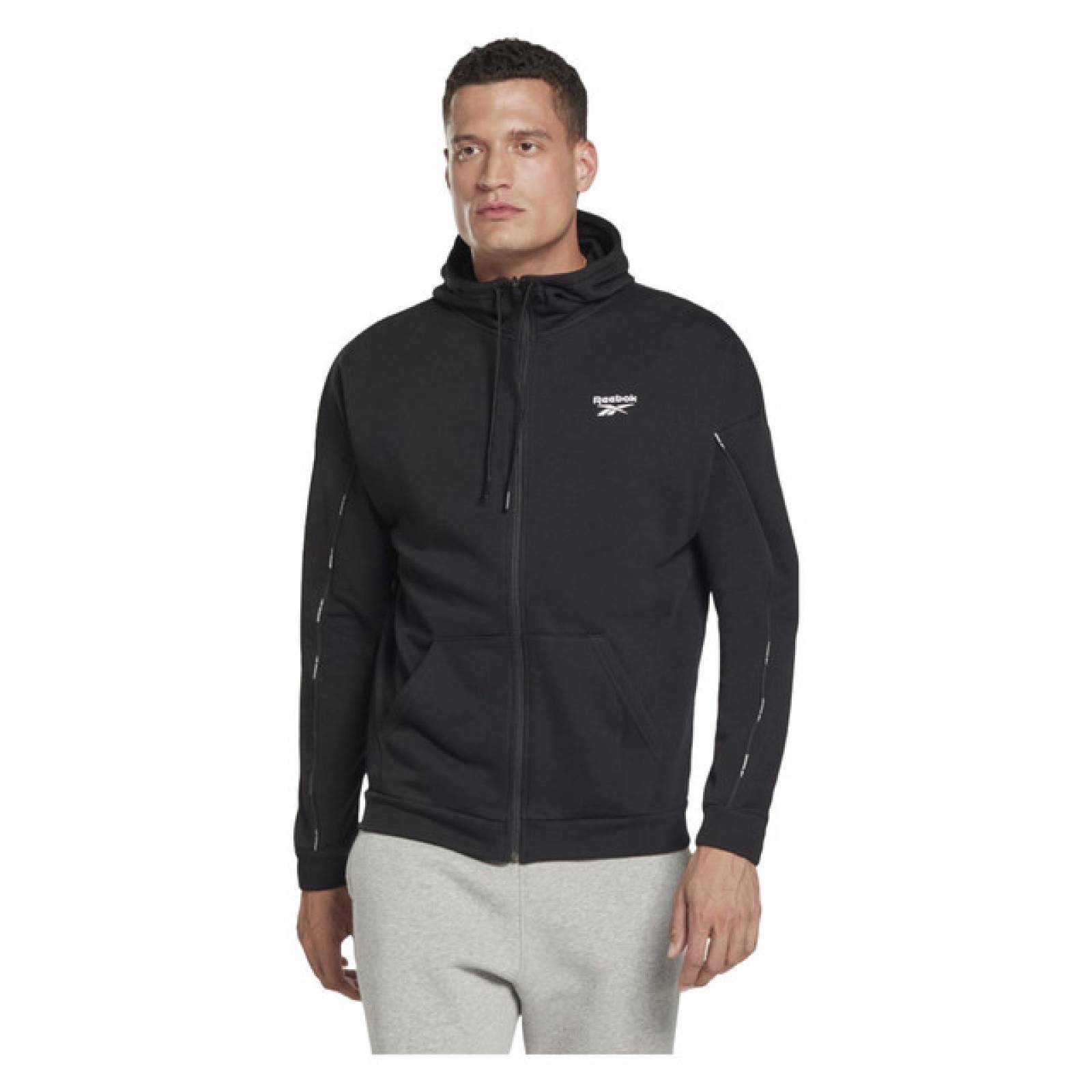 SUDADERA REEBOK HOMBRE NEGRO WOR PIPING FZ HA1072.