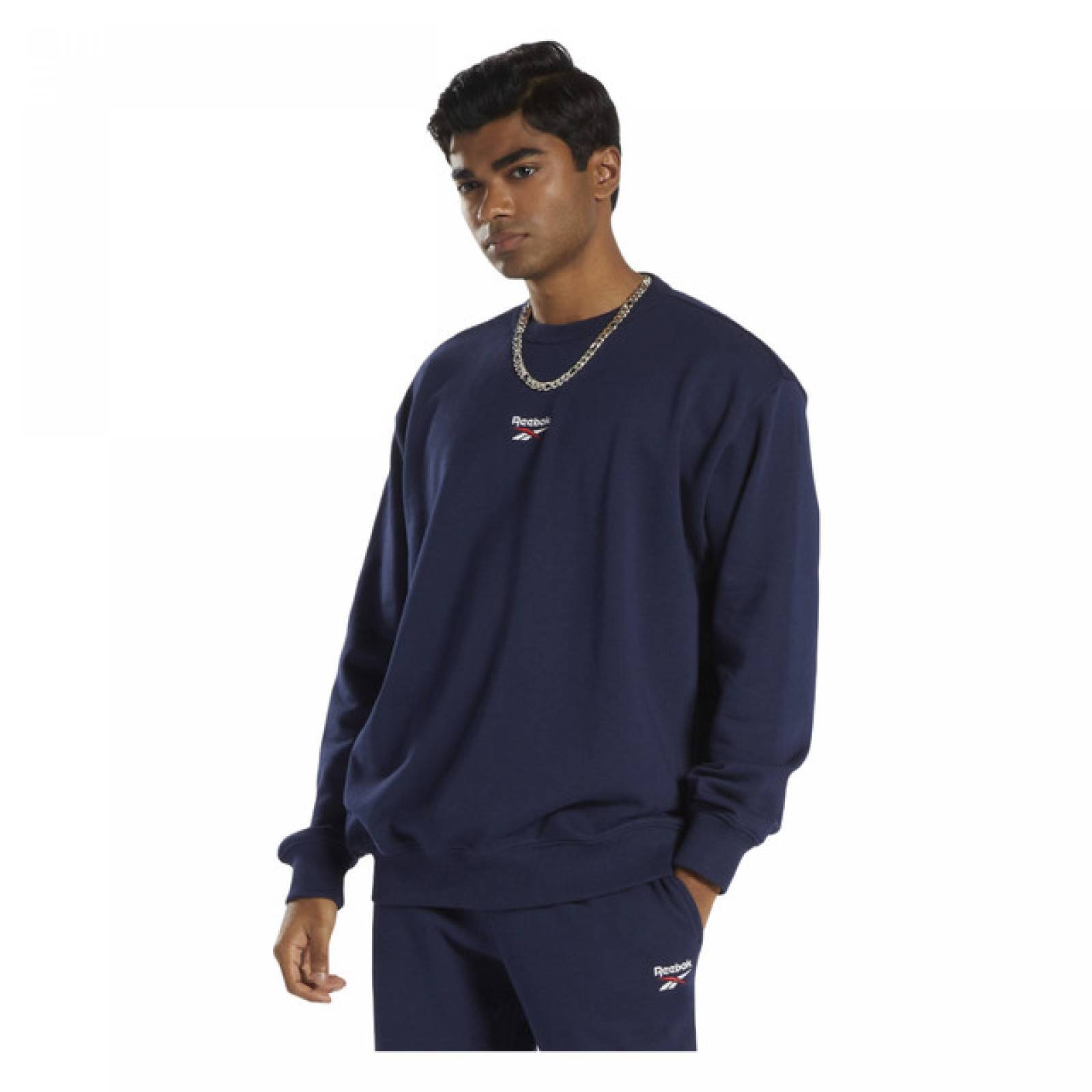SUDADERA REEBOK HOMBRE AZUL CLASSICS SMALL VECTOR CREW HS7146.